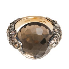 Pomellato Tango Smoky Quartz Diamond 18K Rose Gold Cocktail Ring Size 52.5