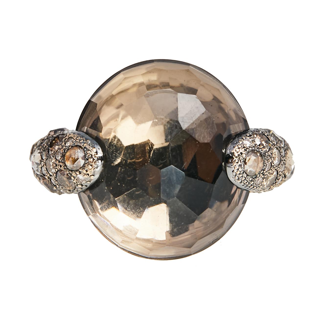 Contemporary Pomellato Tango Smoky Quartz Diamond 18K Rose Gold Cocktail Ring Size 52.5
