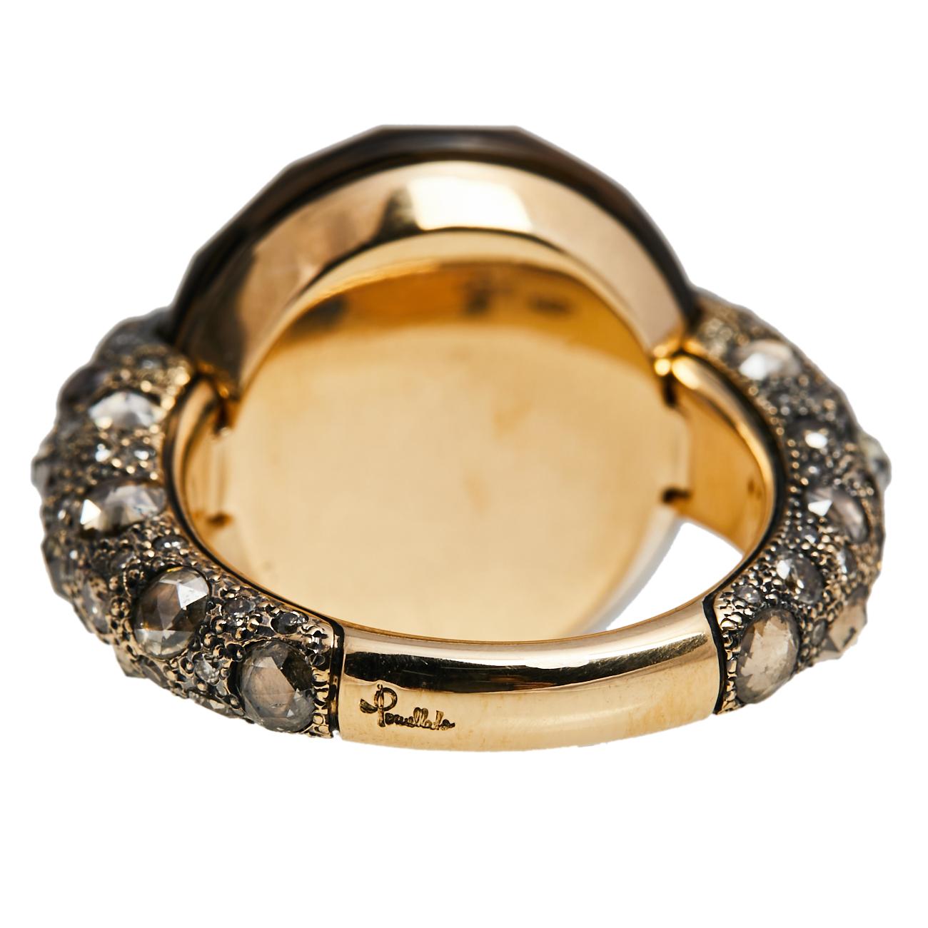 Pomellato Tango Smoky Quartz Diamond 18K Rose Gold Cocktail Ring Size 52.5 In Fair Condition In Dubai, Al Qouz 2