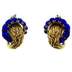 Pomellato Textured Yellow Gold Lapis Earrings