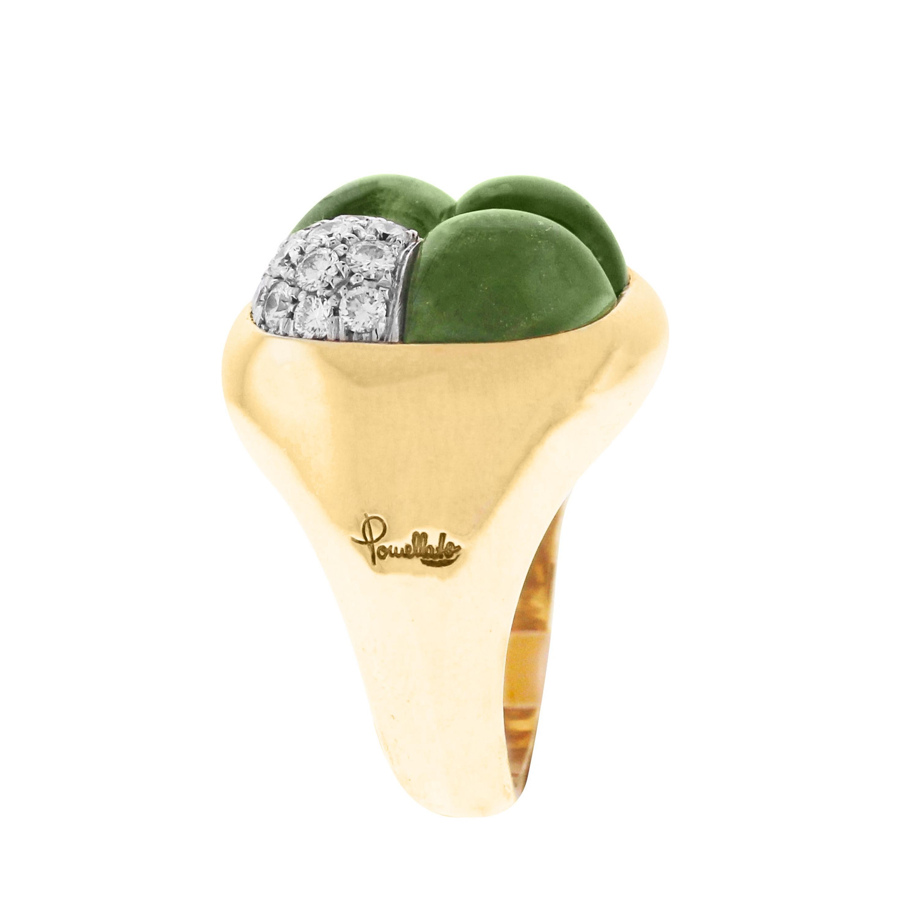 Women's Pomellato Three Cabochon Peridot Diamond 18 Karat Yellow Gold Dome Ring For Sale