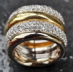 Pomellato Tubolare Diamond Band RIng Multi Row sz 7.5 29.7g 2.5ct 18k Two Tone