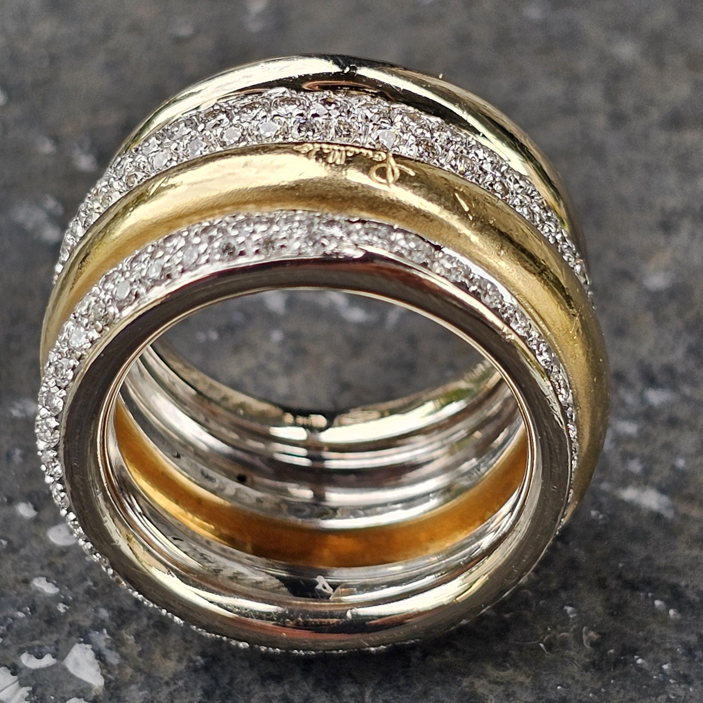 Pomellato Tubolare Diamond Band RIng Multi Row sz 7.5 29.7g 2.5ct 18k Two Tone Pour femmes en vente