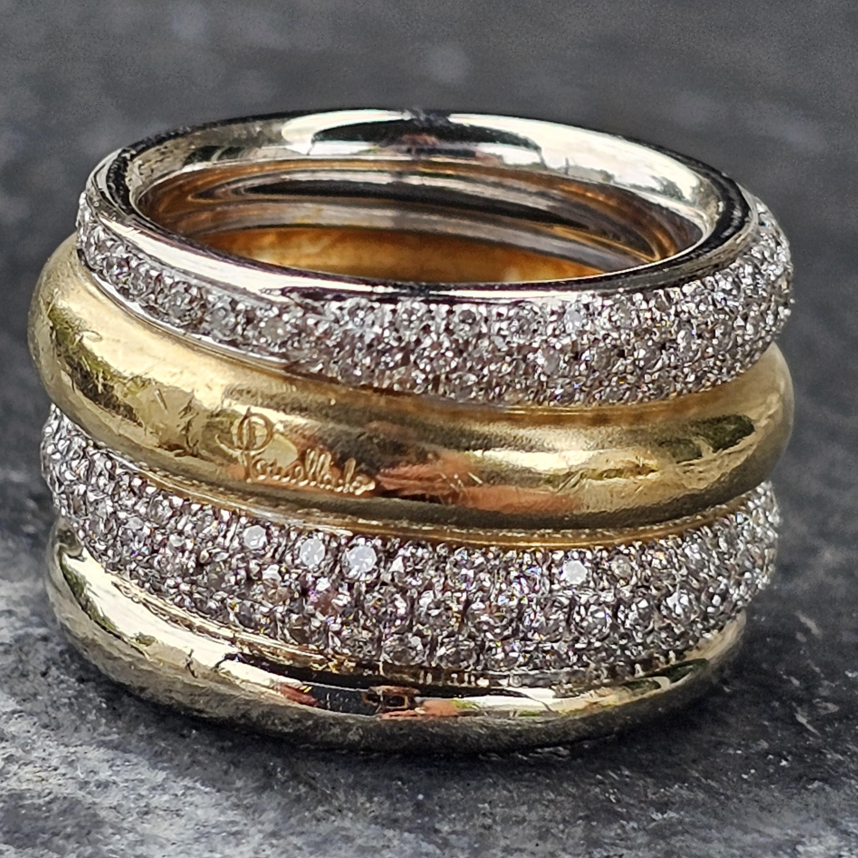 Pomellato Tubolare Diamond Band RIng Multi Row sz 7.5 29.7g 2.5ct 18k Two Tone en vente 1