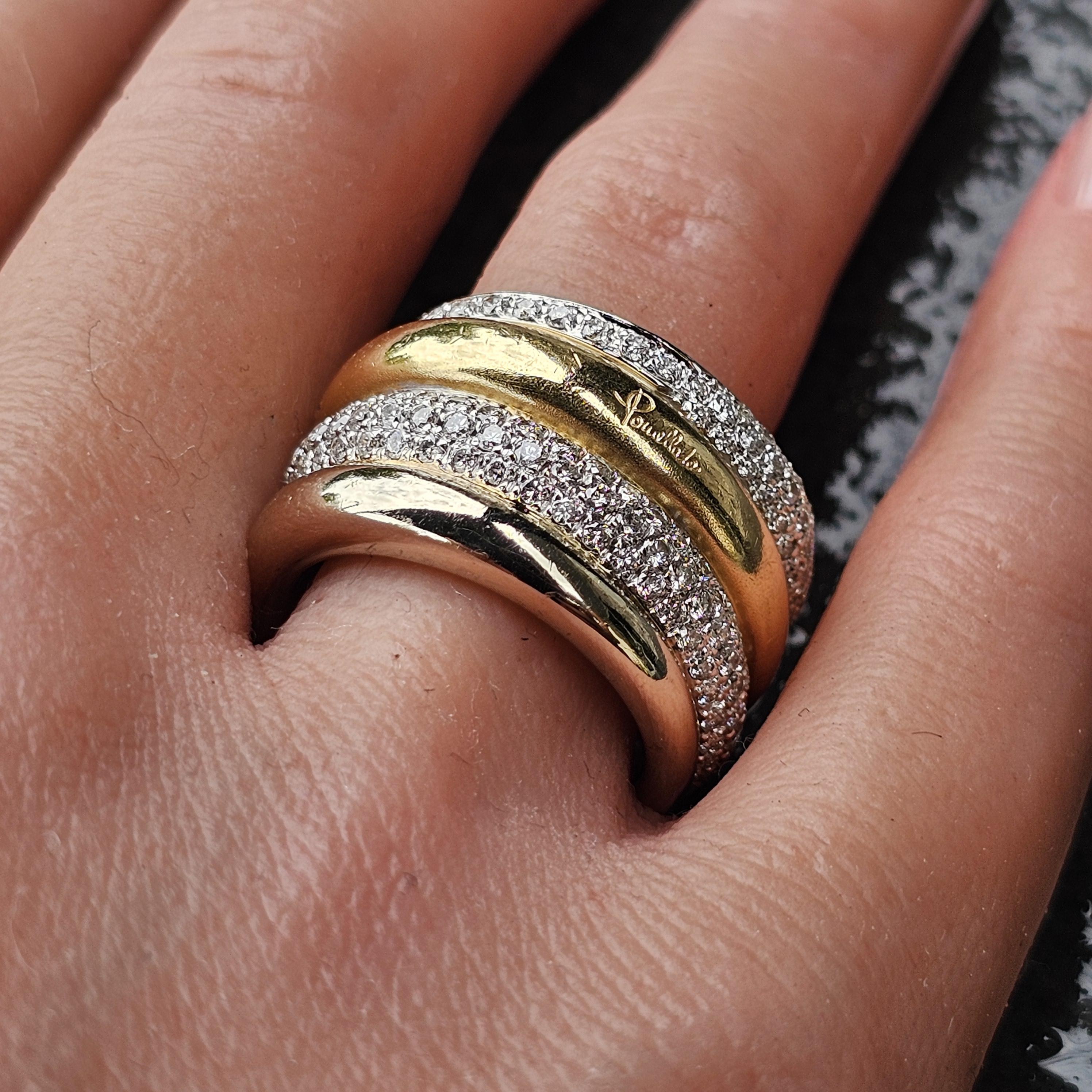 Pomellato Tubolare Diamond Band RIng Multi Row sz 7.5 29.7g 2.5ct 18k Two Tone en vente 3