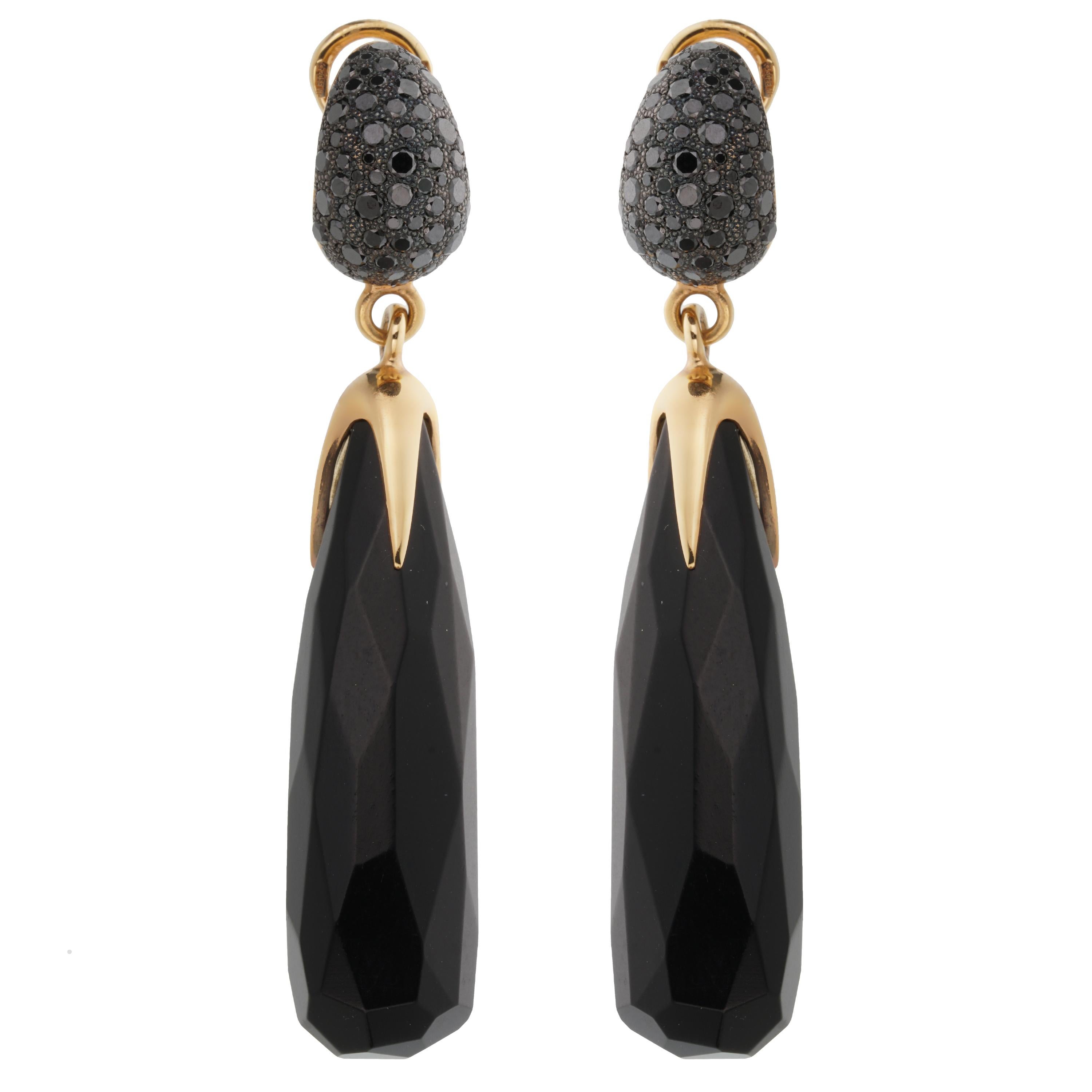 Orecchini a goccia in oro rosa 18k con diamante nero e getto di Pomellato Victoria In condizioni Nuovo in vendita a Feasterville, PA