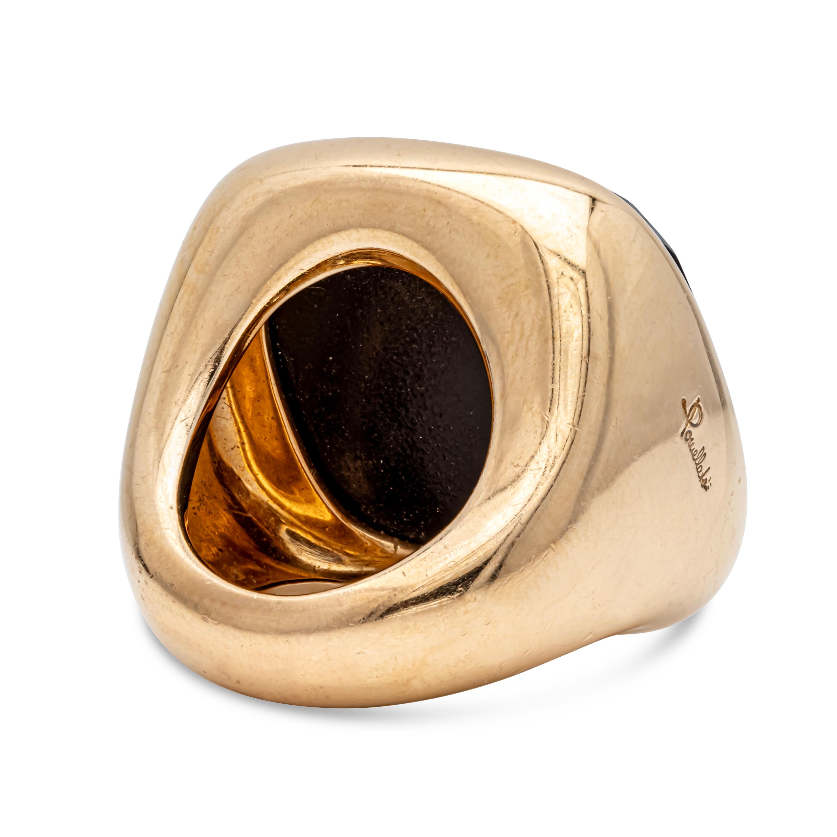 Pomellato Bague fantaisie en or rose avec amulette en jais noir en vente 1