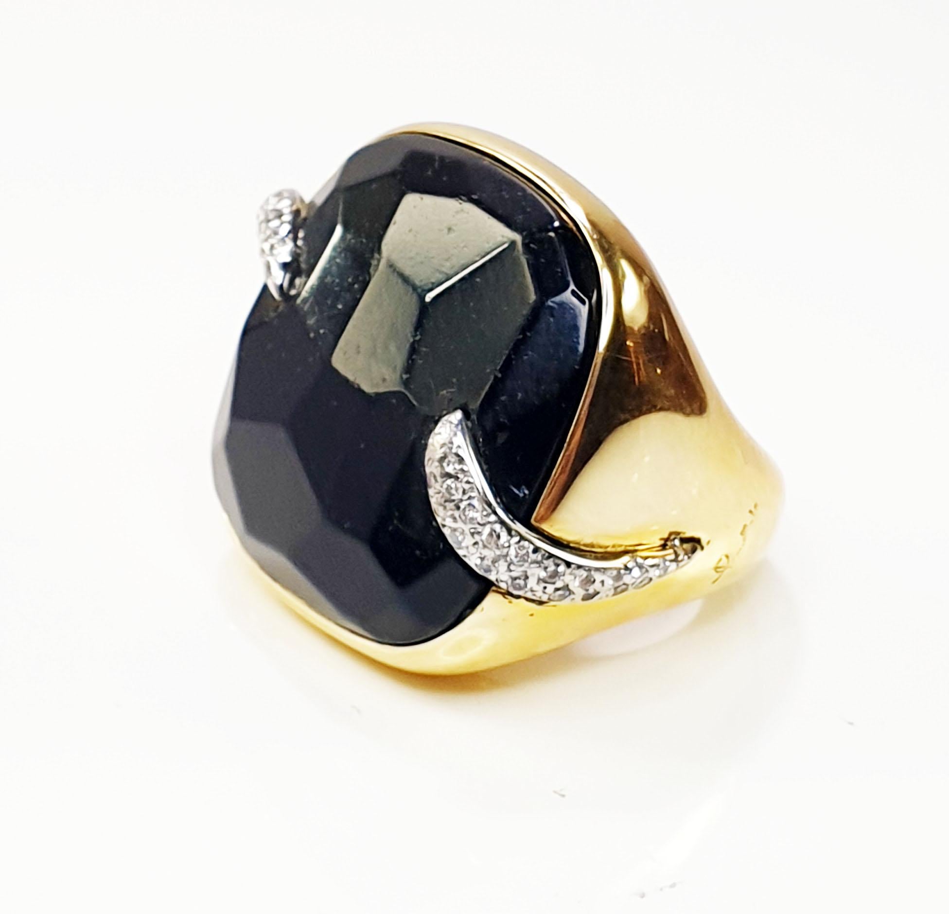 Brilliant Cut Pomellato Victoria Black Jet and 18 Karat Gold and Diamond Ring For Sale