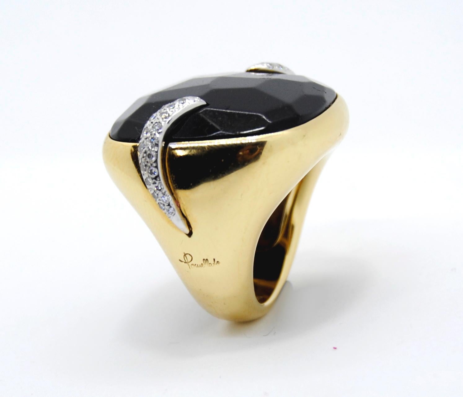 Our Shop carries International luxury brands and sometimes buys rests of Jewelry stocks at great deals and opportunities. 
The Victoria Black Jet Pomellato ring Retail Price is around 10.000€.

Synonymous with creativity and character in the