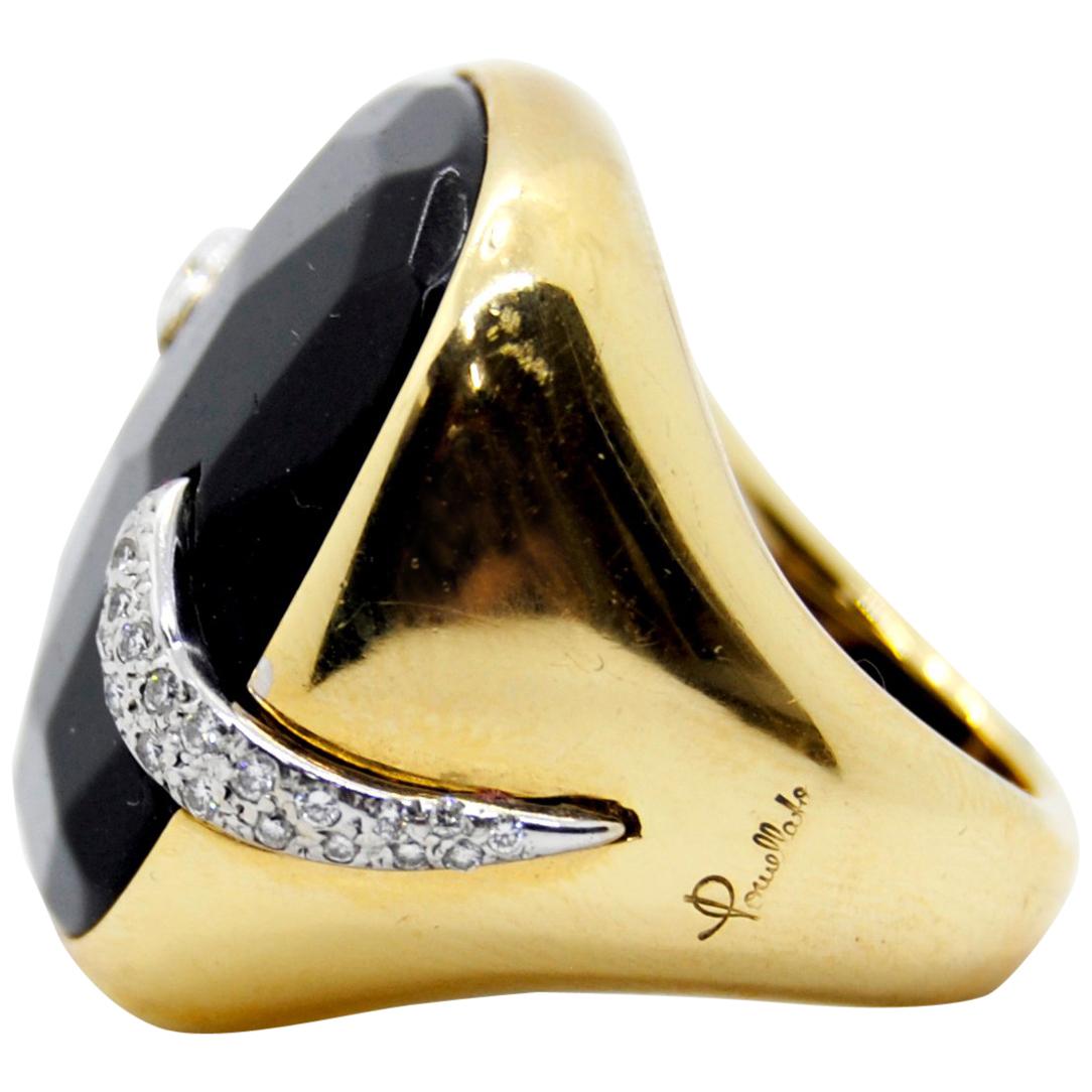 Pomellato Victoria Black Jet and 18kt Gold and Diamond Ring size 15