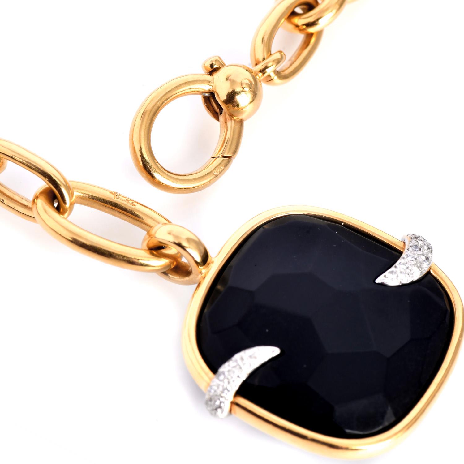 Modern Pomellato Victoria Cushion-Cut  Black Jet  18K  Gold Chain Link Necklace For Sale