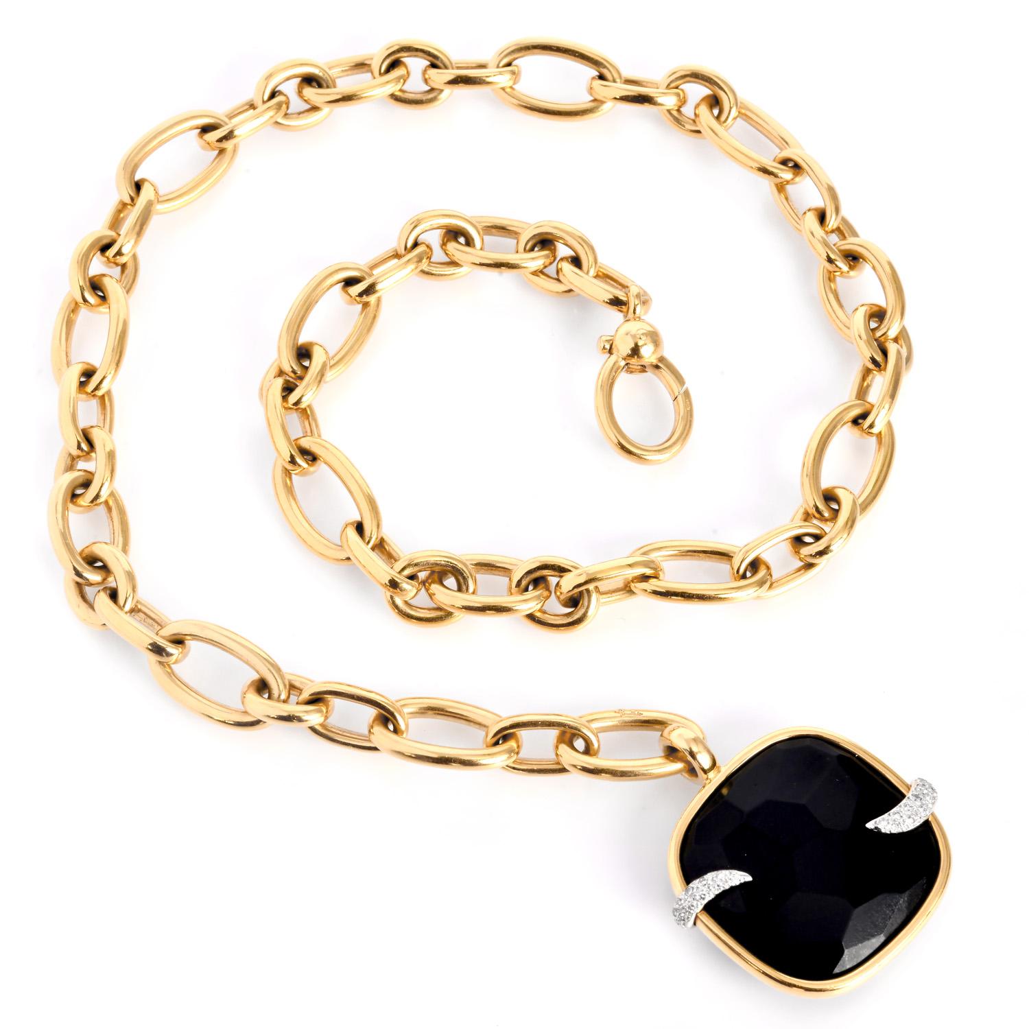 Pomellato Victoria Cushion-Cut  Black Jet  18K  Gold Chain Link Necklace In Excellent Condition For Sale In Miami, FL