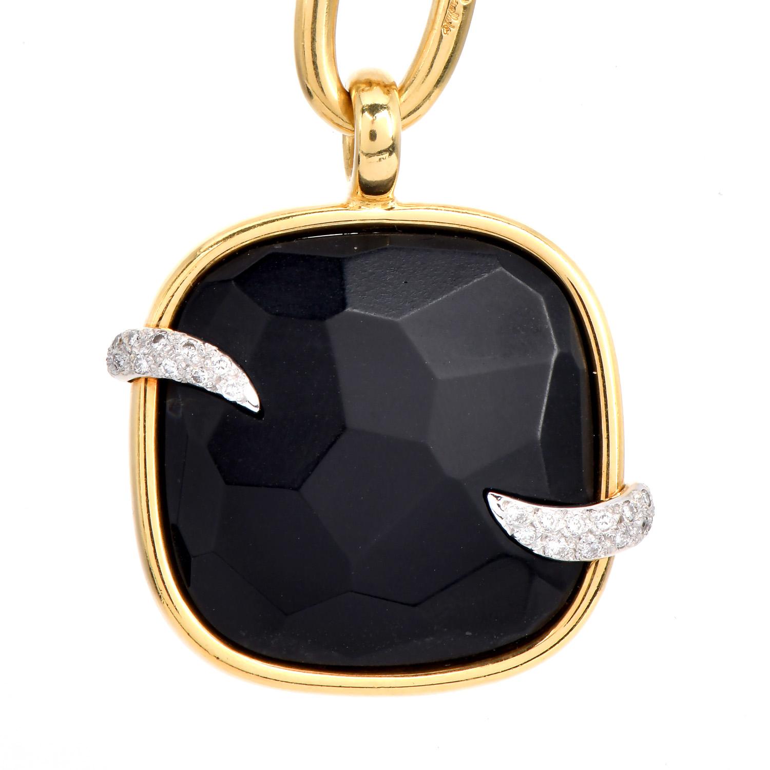Women's Pomellato Victoria Cushion-Cut  Black Jet  18K  Gold Chain Link Necklace For Sale