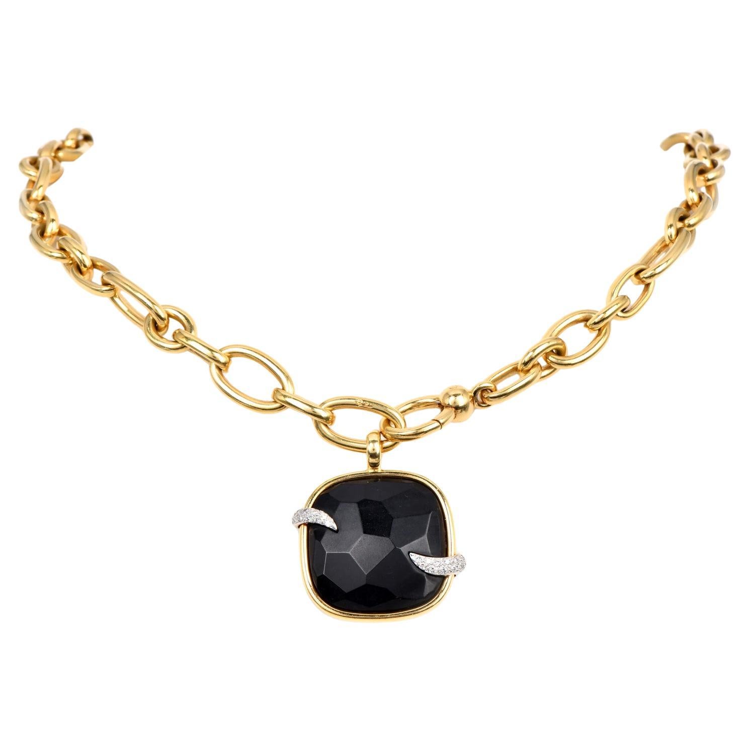 Pomellato Victoria Cushion-Cut  Black Jet  18K  Gold Chain Link Necklace