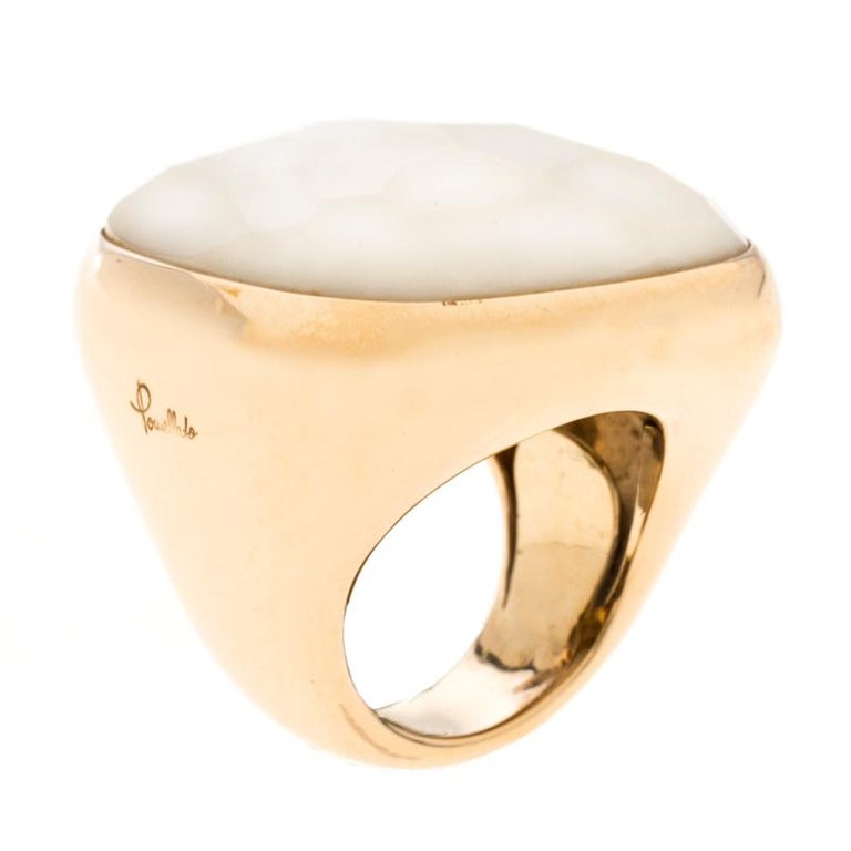 Pomellato Victoria Faceted White Stone 18k Rose Gold Cocktail Ring Size 50.5 For Sale at 1stDibs