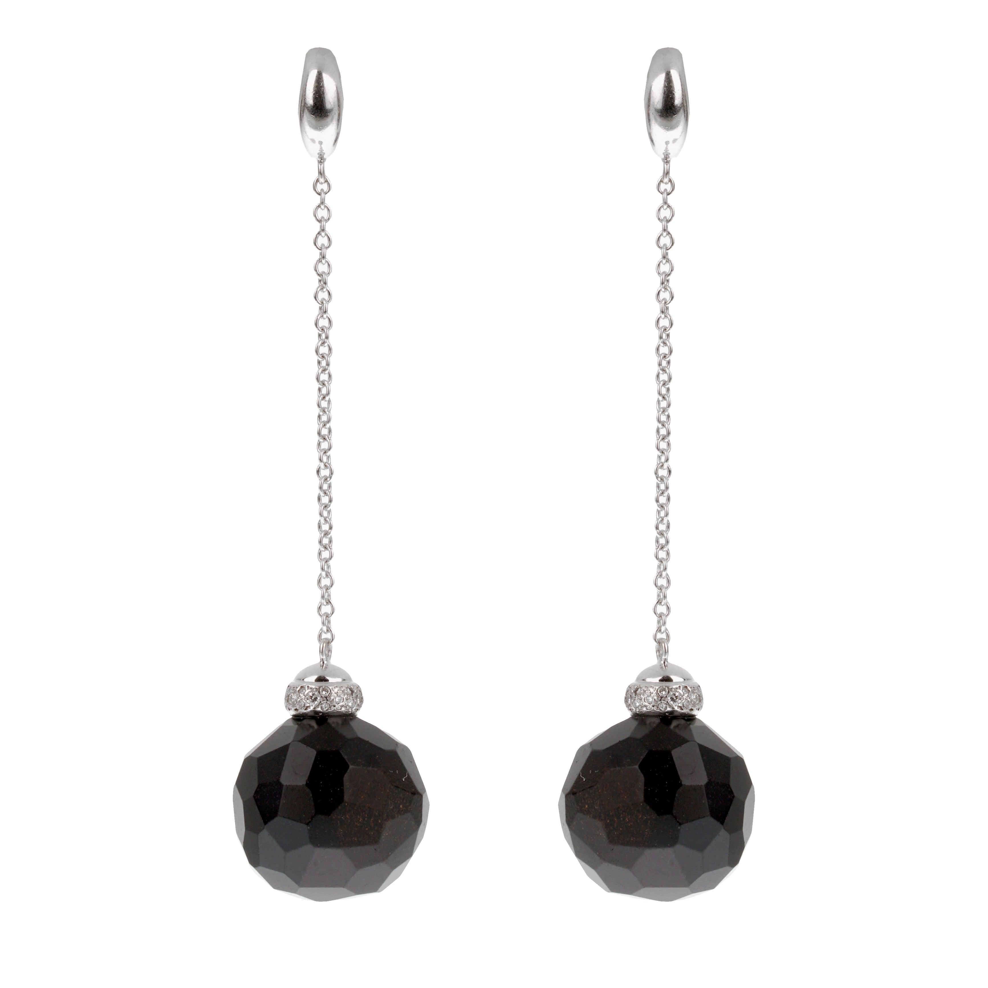 Taglio rotondo Pomellato Victoria Onyx Diamond Orecchini Disco Ball in oro bianco 18 ct. in vendita