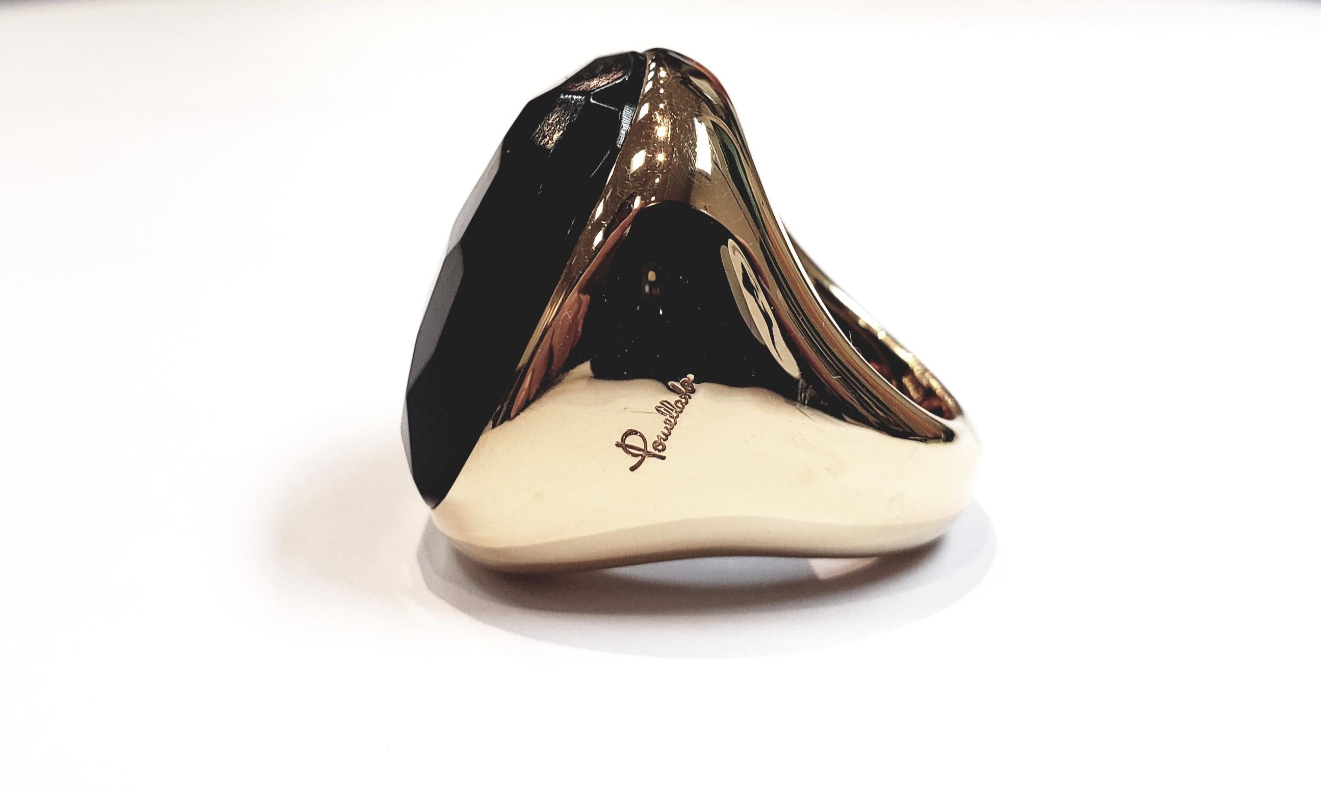 This Ring Makes A Statement! An 18 Karat Pink Gold Large  Cushion Shape Ring, With A Faceted Black Jet Stone. Stone Has A Soft Matt Finish. Ring Is A European Size 53. (Approx. Size 7)  Pomellato Style Number A.A108/OU/07 This Is Brand New From Our