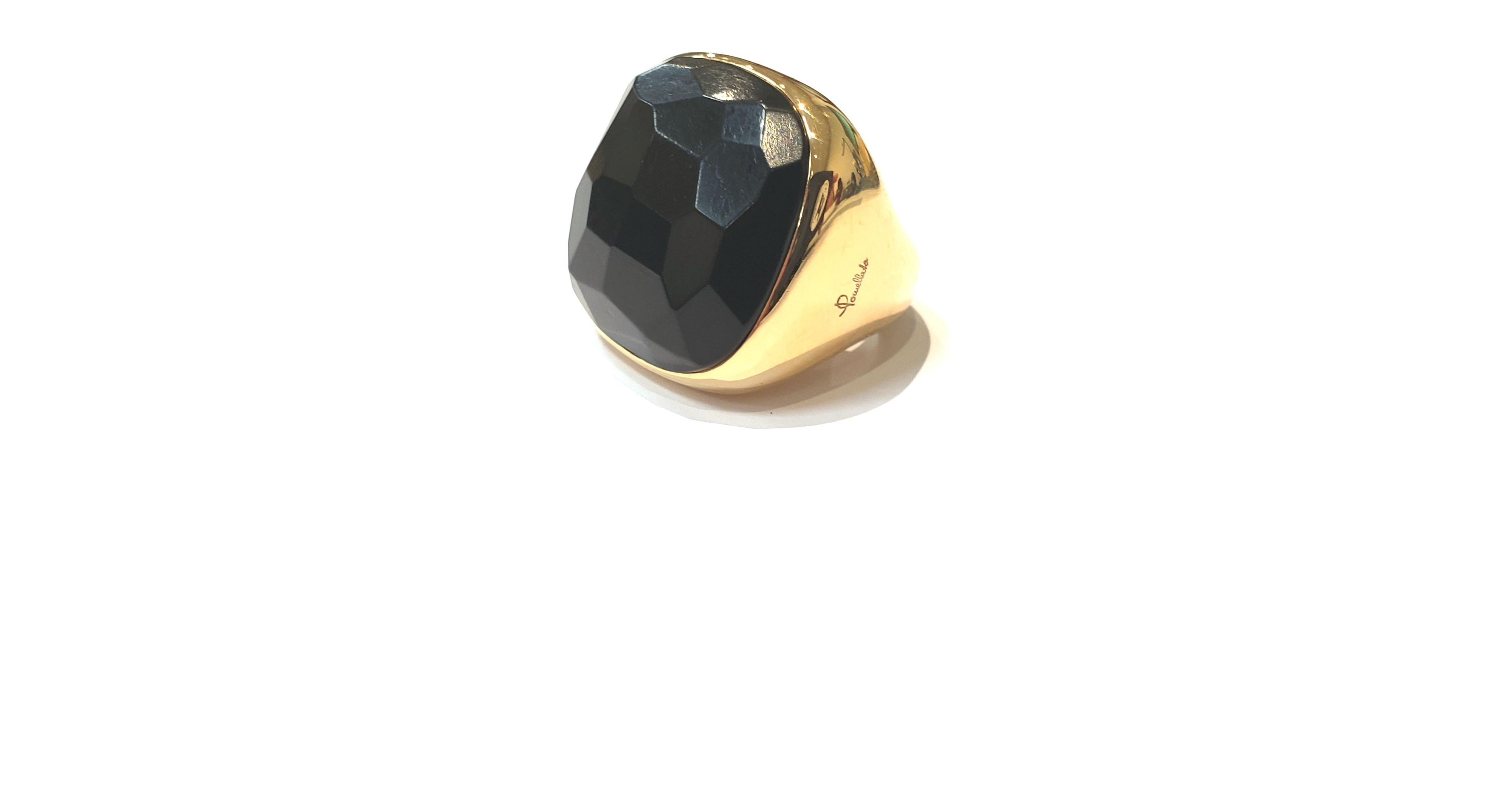 Pomellato Victoria Ring in 18 Karat Pink Gold with Faceted Jet Amulet For Sale 3