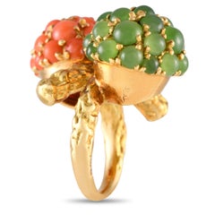 Pomellato Vintage 18K Yellow Gold Coral and Chrysophrase Ring