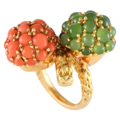 Pomellato Vintage 18 Karat Gelbgold Koralle und Chrysophrase Ring
