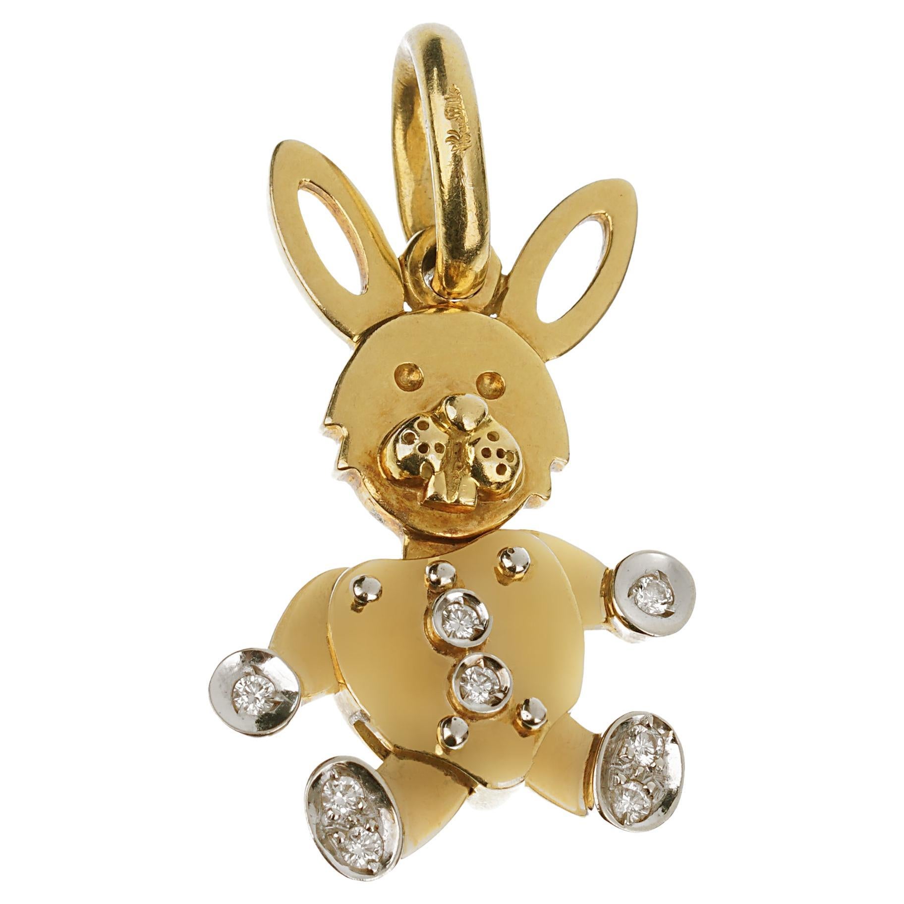 Pomellato Vintage Bunny Yellow & White Gold Diamond Charm Pendant For Sale