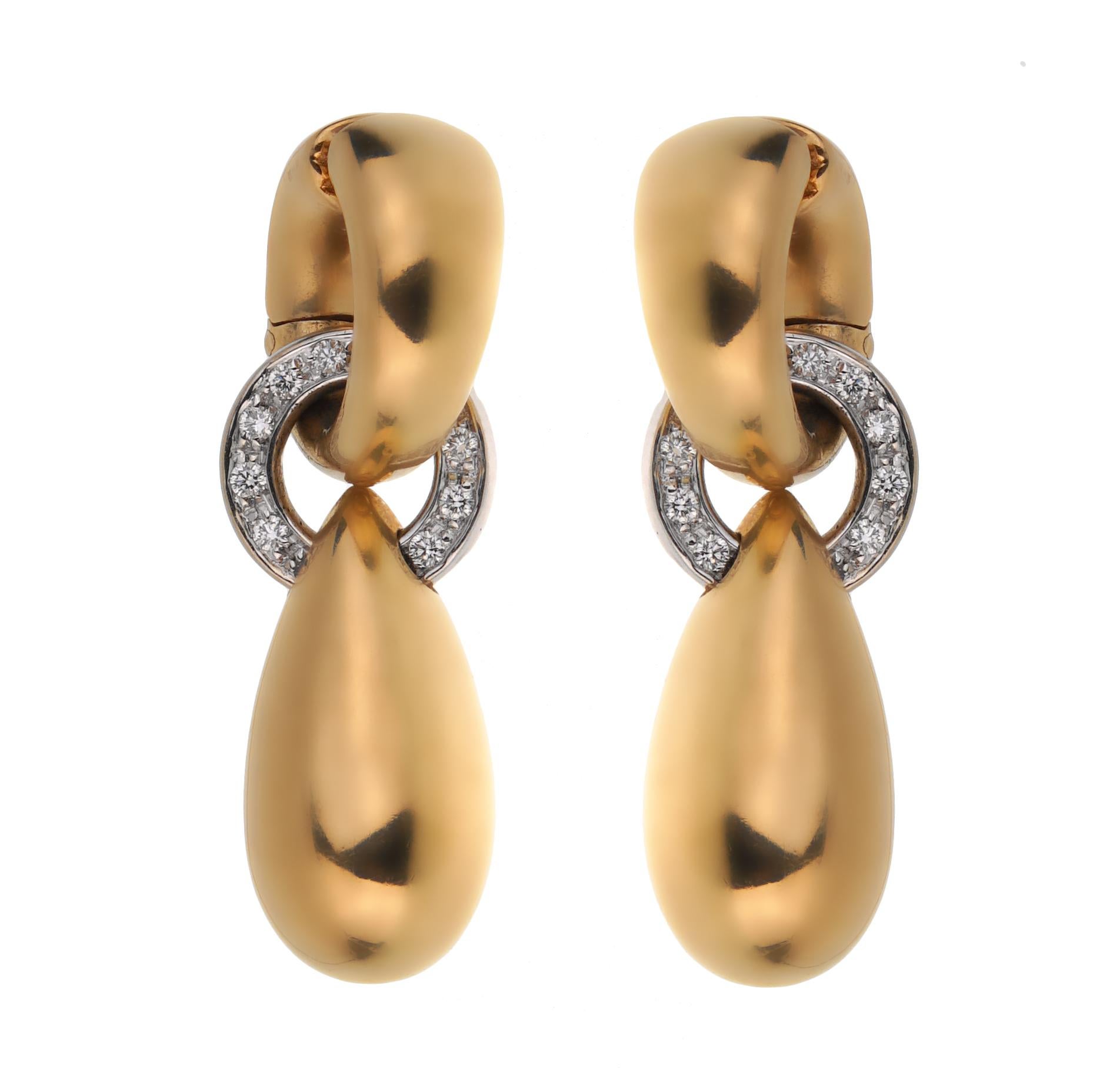 Women's or Men's Pomellato Vintage Diamond Gold Drop Earrings