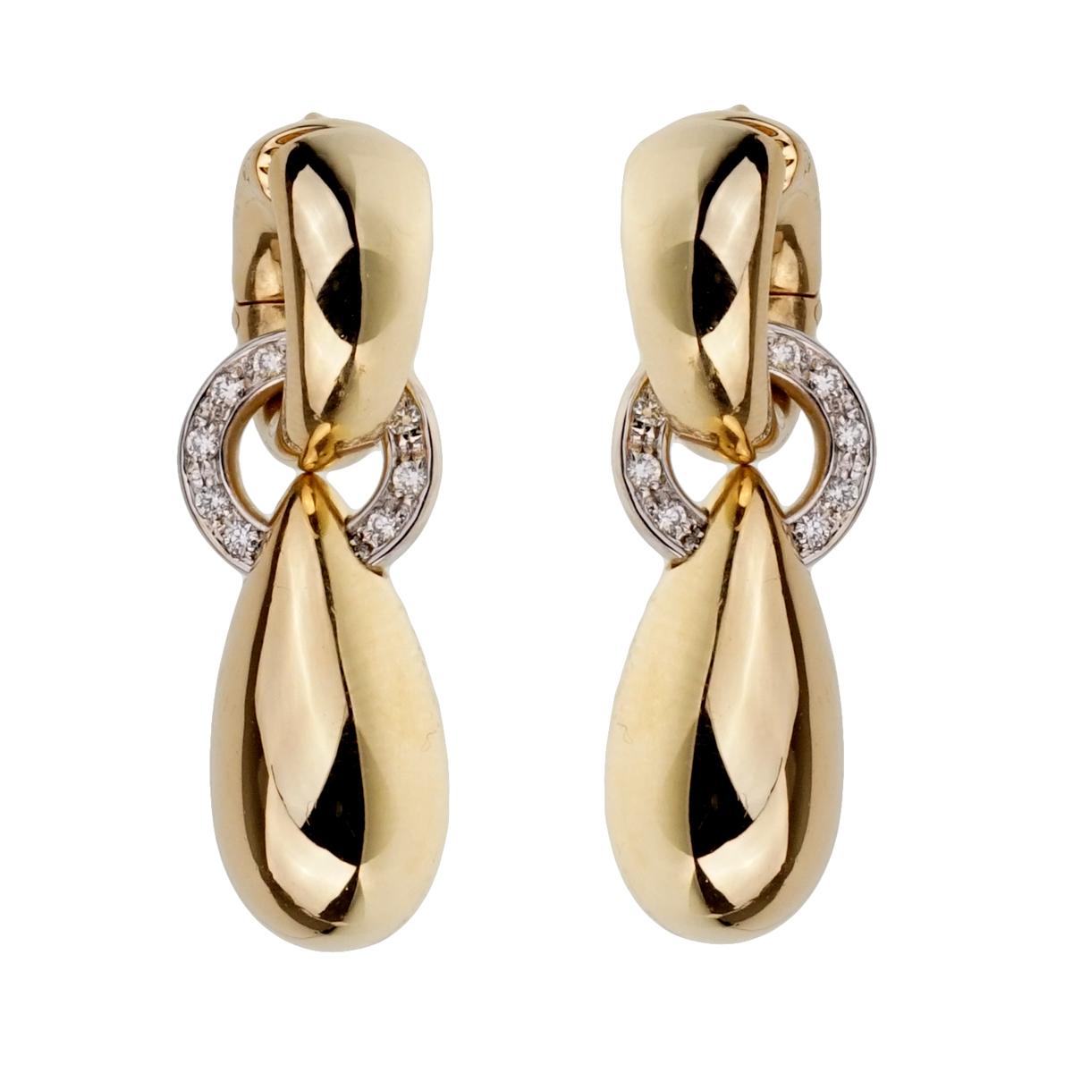 Pomellato Vintage Diamond Yellow Gold Drop Earrings In Excellent Condition In Feasterville, PA