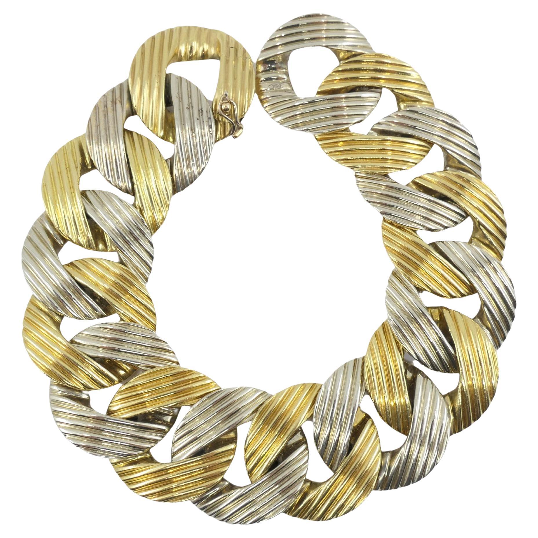 Pomellato White and Yellow Gold Bracelet Curb Link For Sale