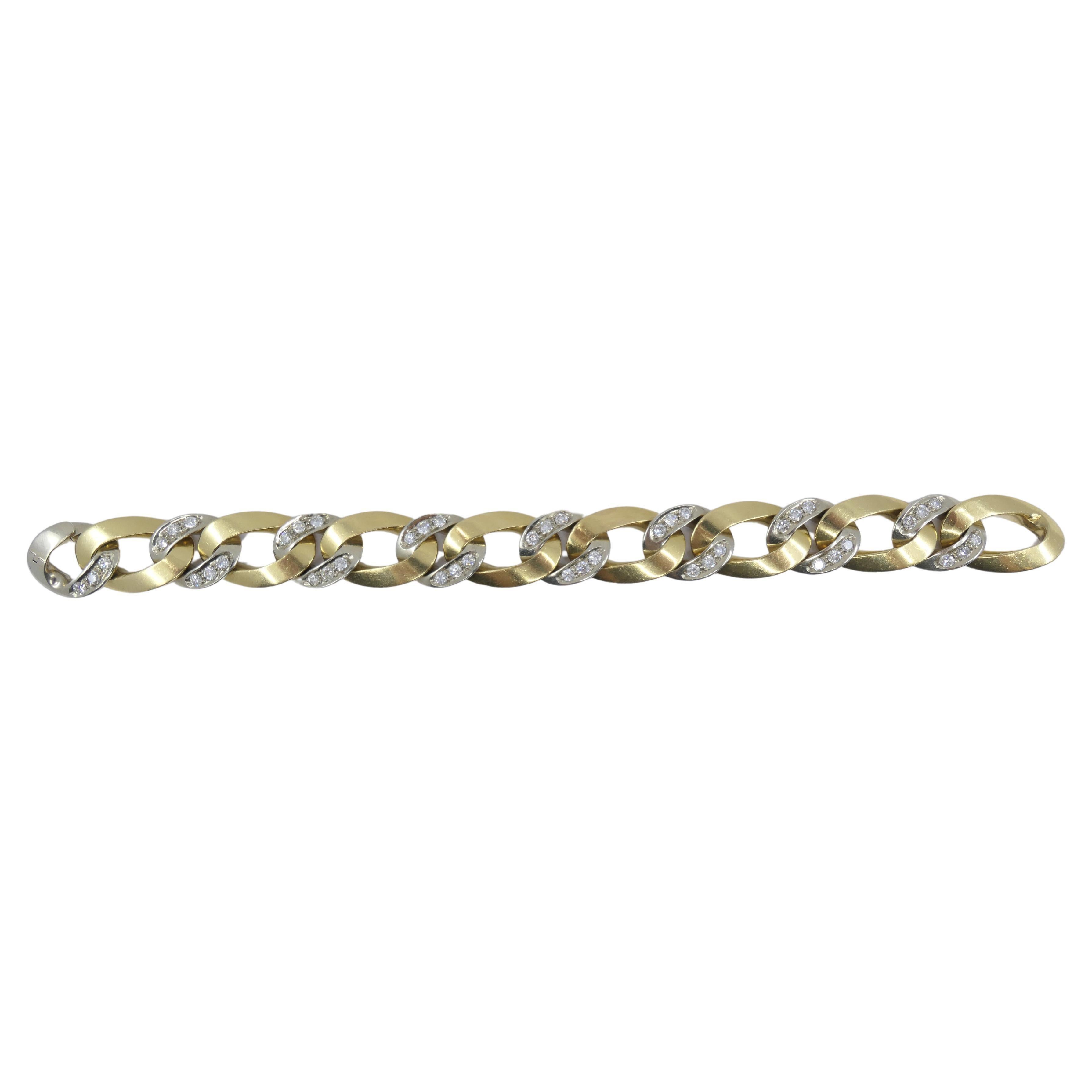 Round Cut Pomellato White and Yellow Gold Diamond Link Bracelet For Sale