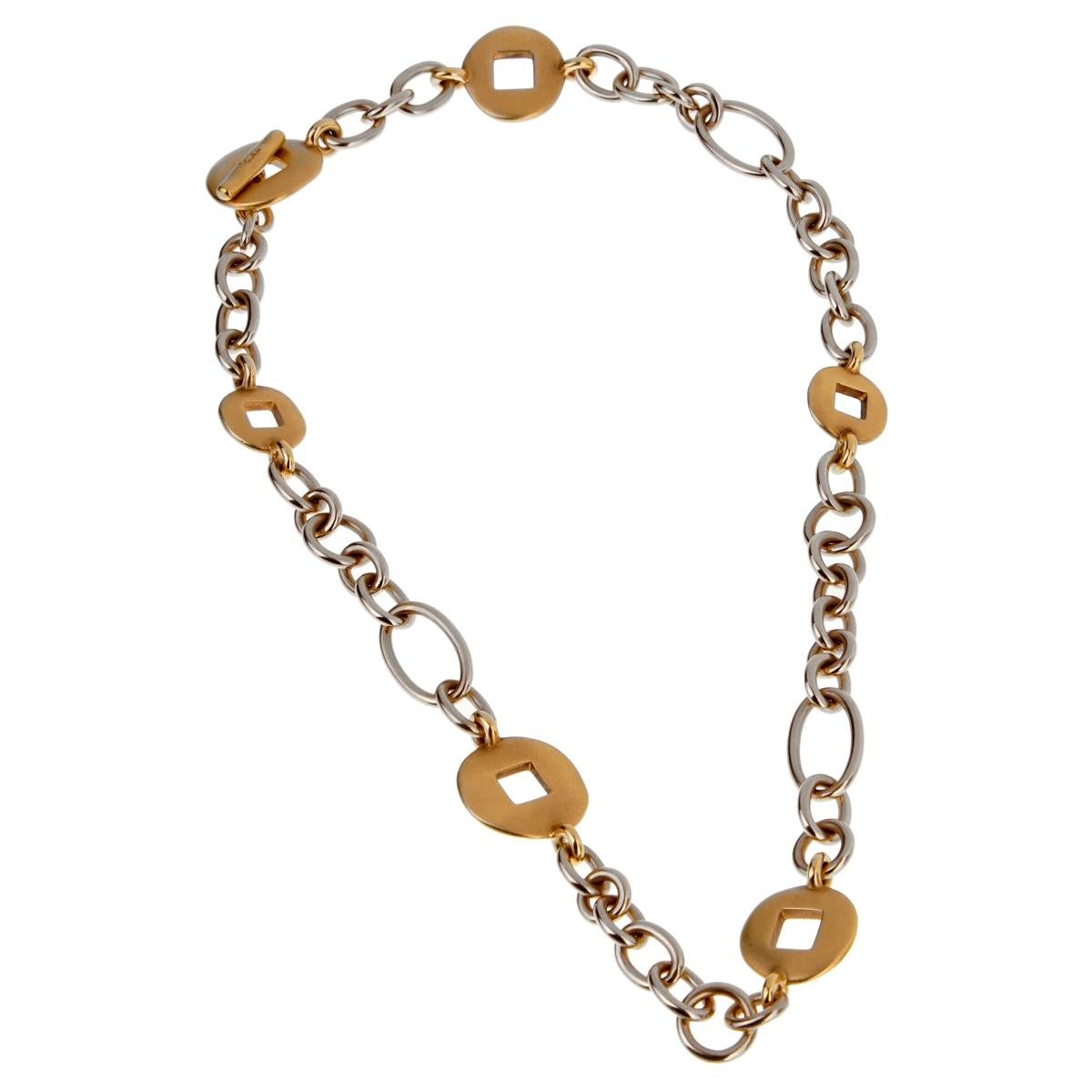 Pomellato White and Yellow Gold Heavy Link Necklace For Sale