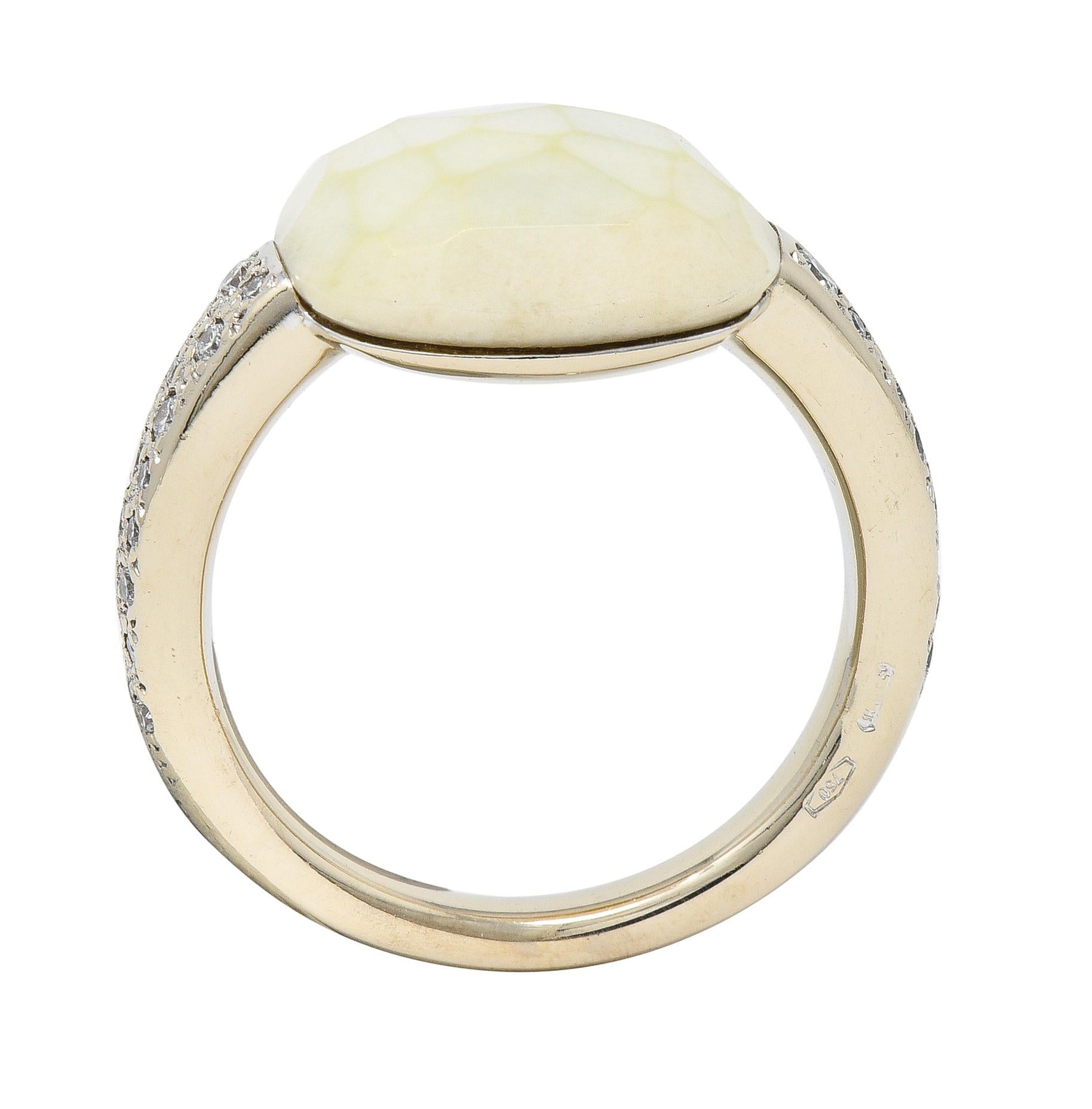 Pomellato White Opal Pave Diamond 18 Karat White Gold Capri Gemstone Ring For Sale 5