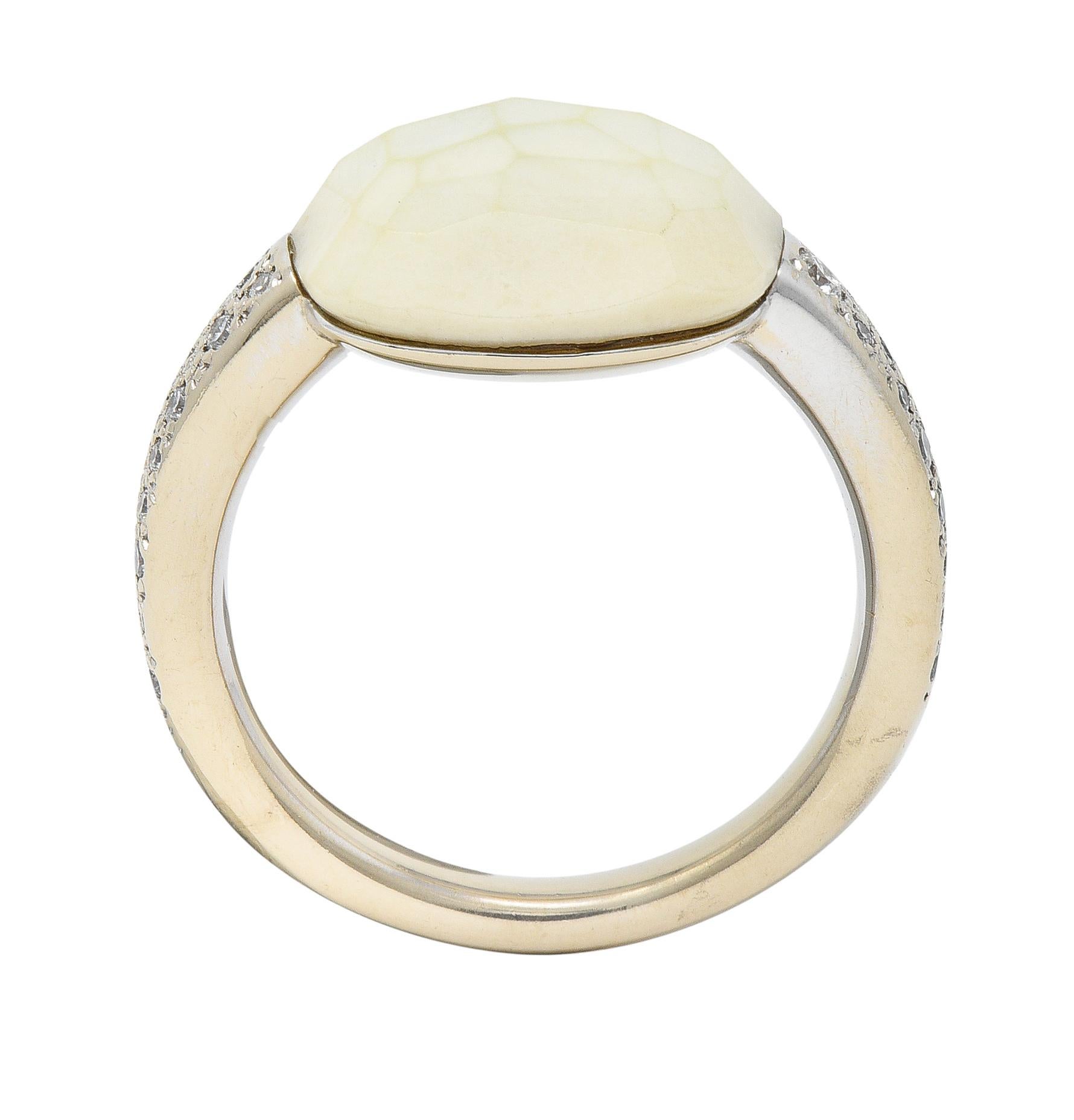 Pomellato White Opal Pave Diamond 18 Karat White Gold Capri Gemstone Ring For Sale 6