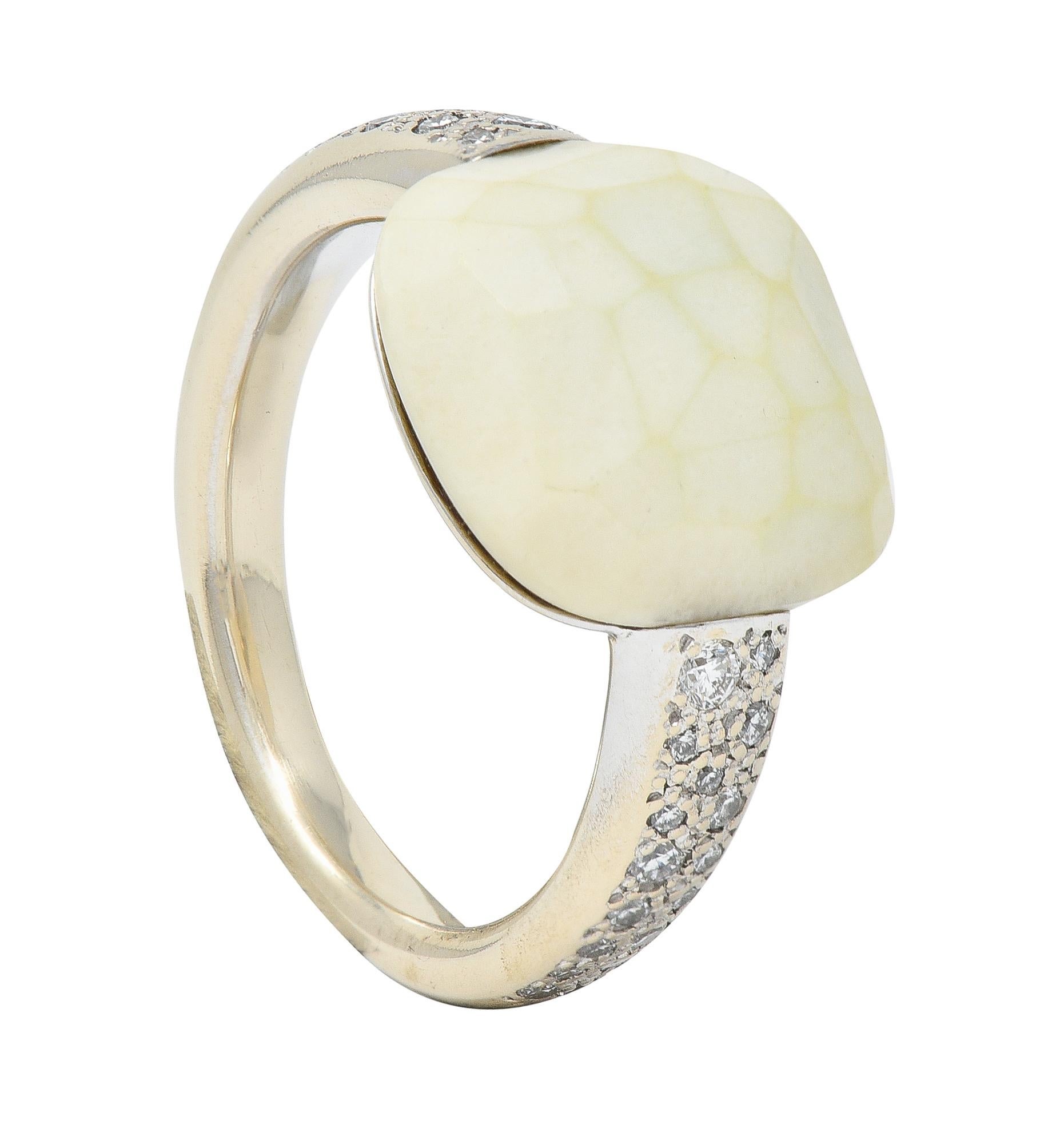 Pomellato White Opal Pave Diamond 18 Karat White Gold Capri Gemstone Ring For Sale 6