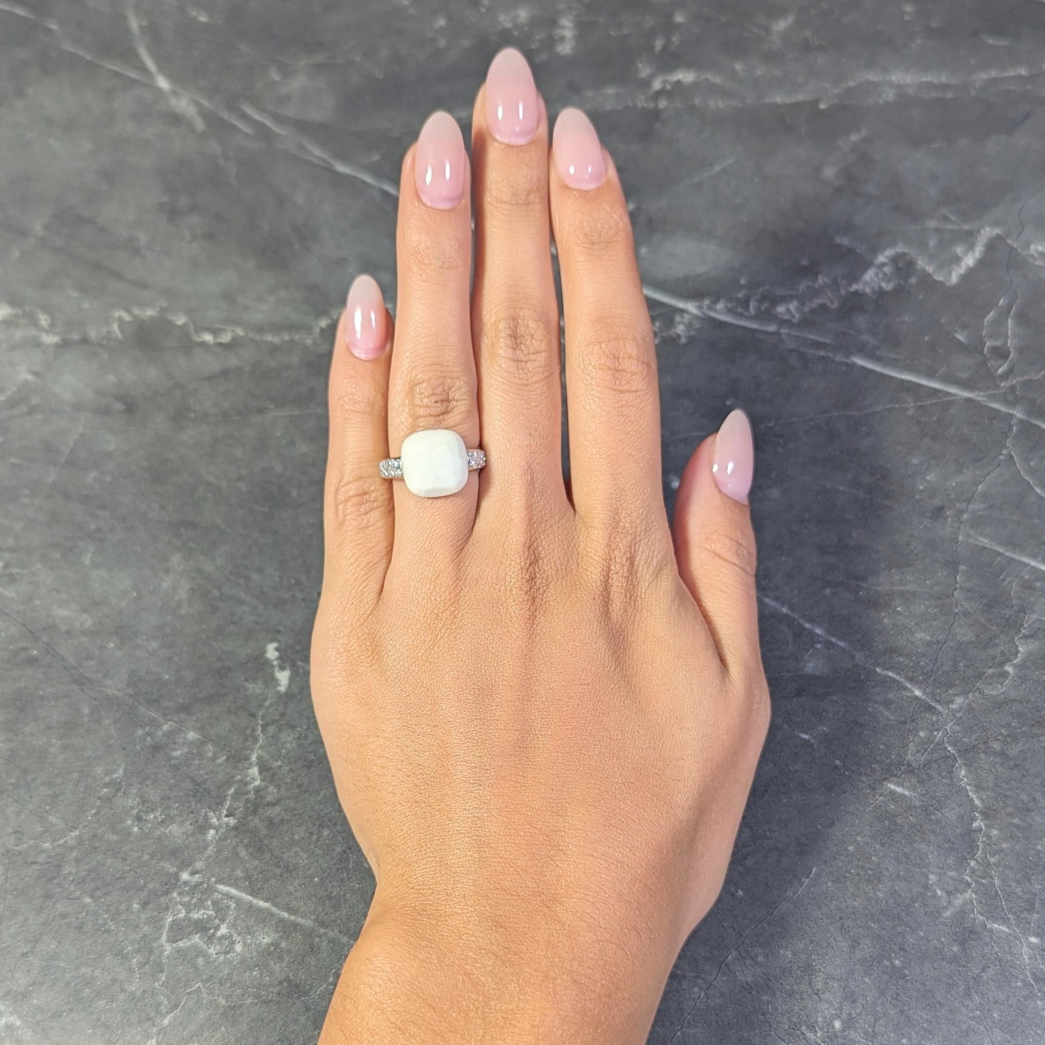 Pomellato White Opal Pave Diamond 18 Karat White Gold Capri Gemstone Ring For Sale 8