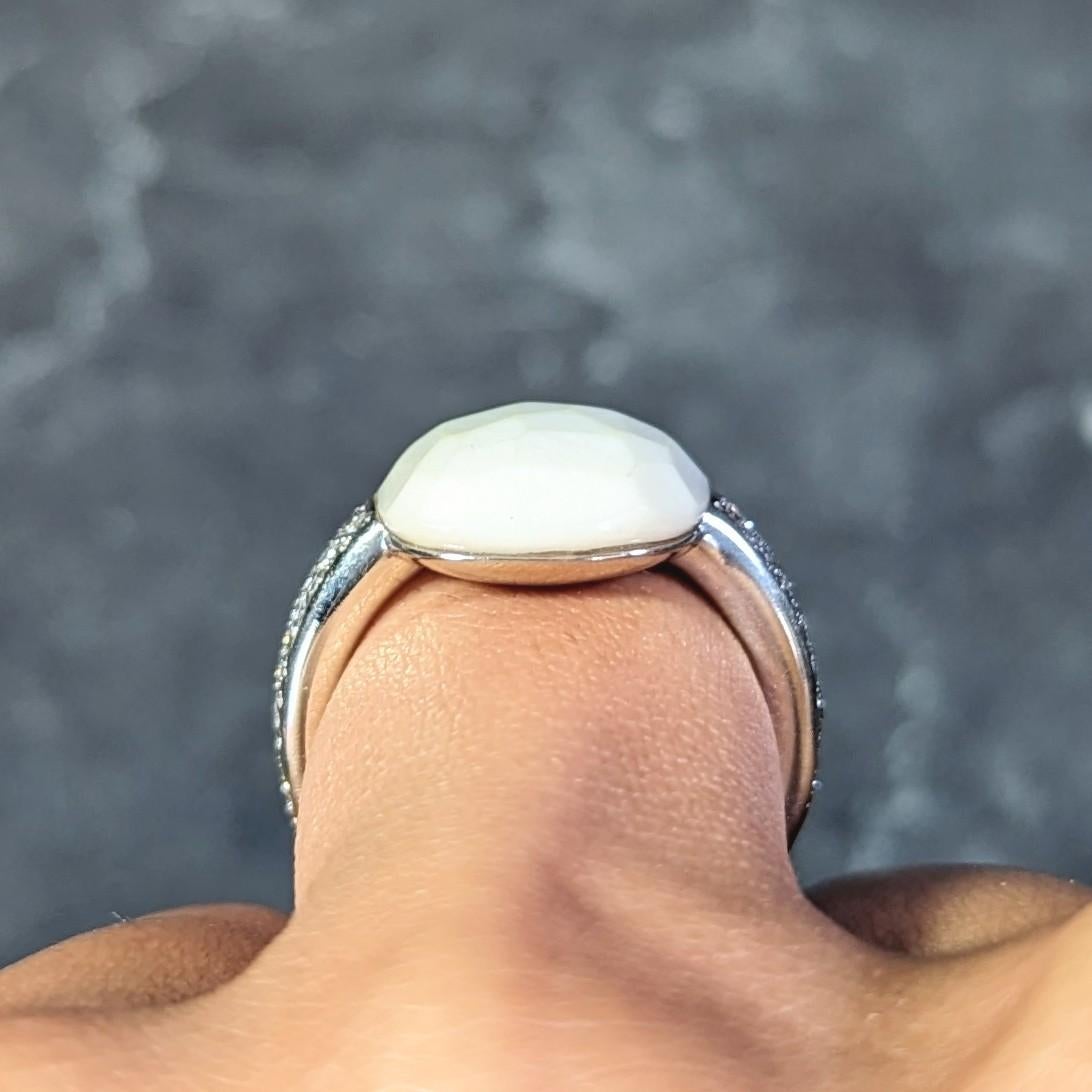 Pomellato White Opal Pave Diamond 18 Karat White Gold Capri Gemstone Ring For Sale 10