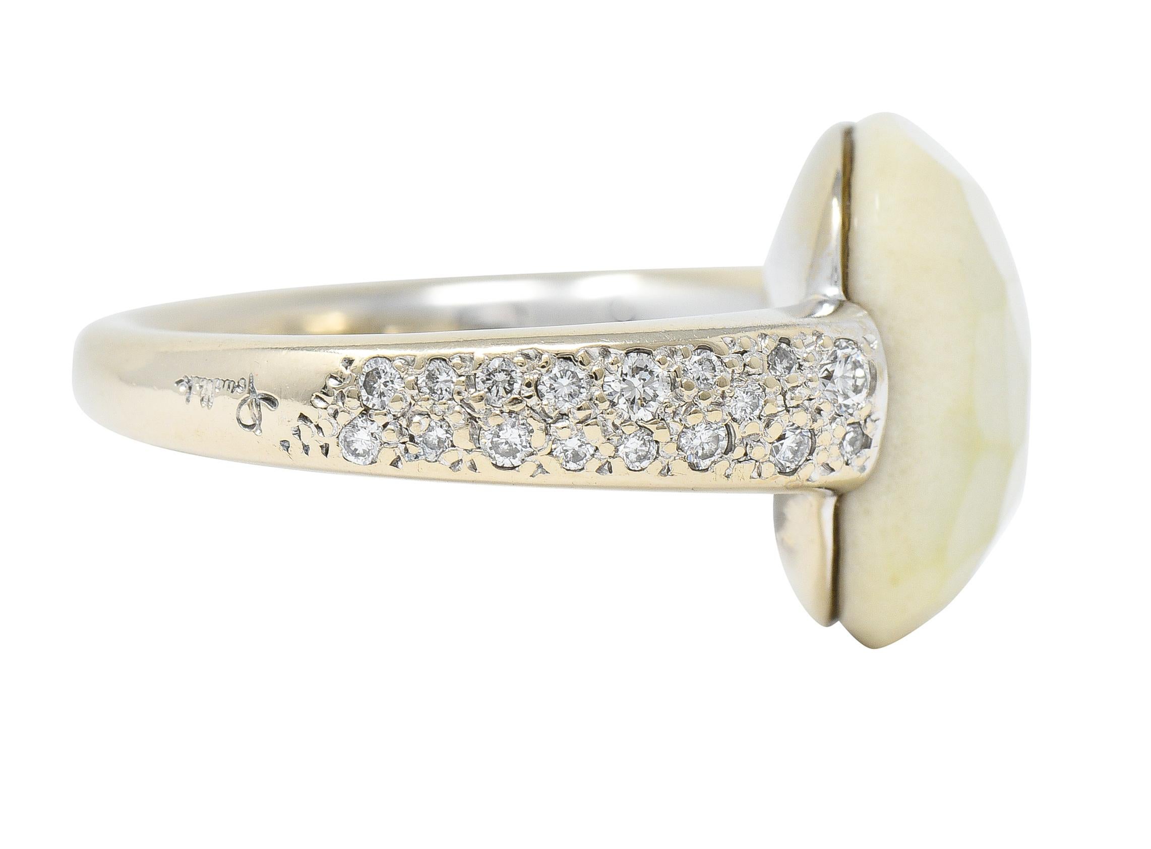 Cushion Cut Pomellato White Opal Pave Diamond 18 Karat White Gold Capri Gemstone Ring For Sale