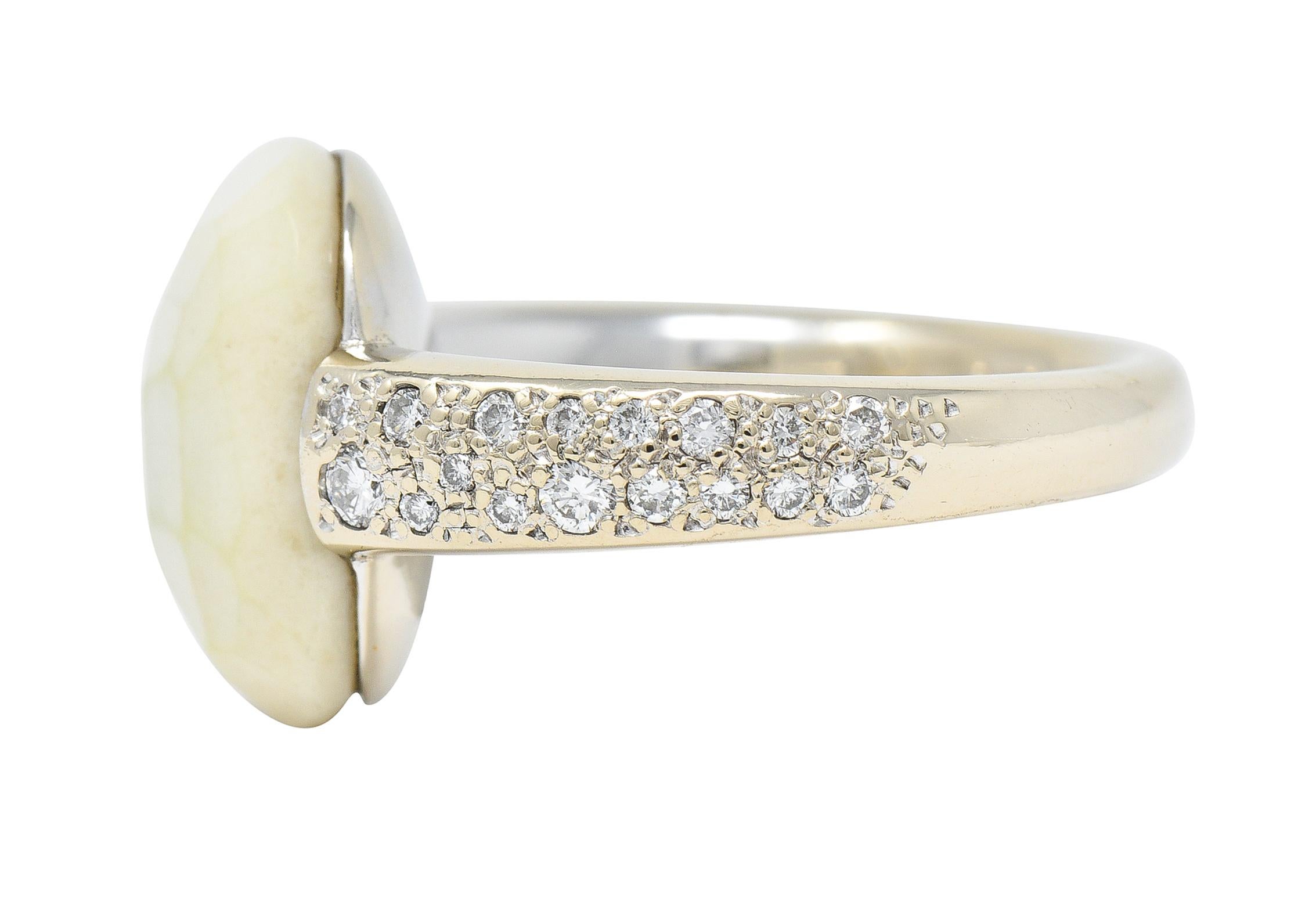 Women's or Men's Pomellato White Opal Pave Diamond 18 Karat White Gold Capri Gemstone Ring For Sale