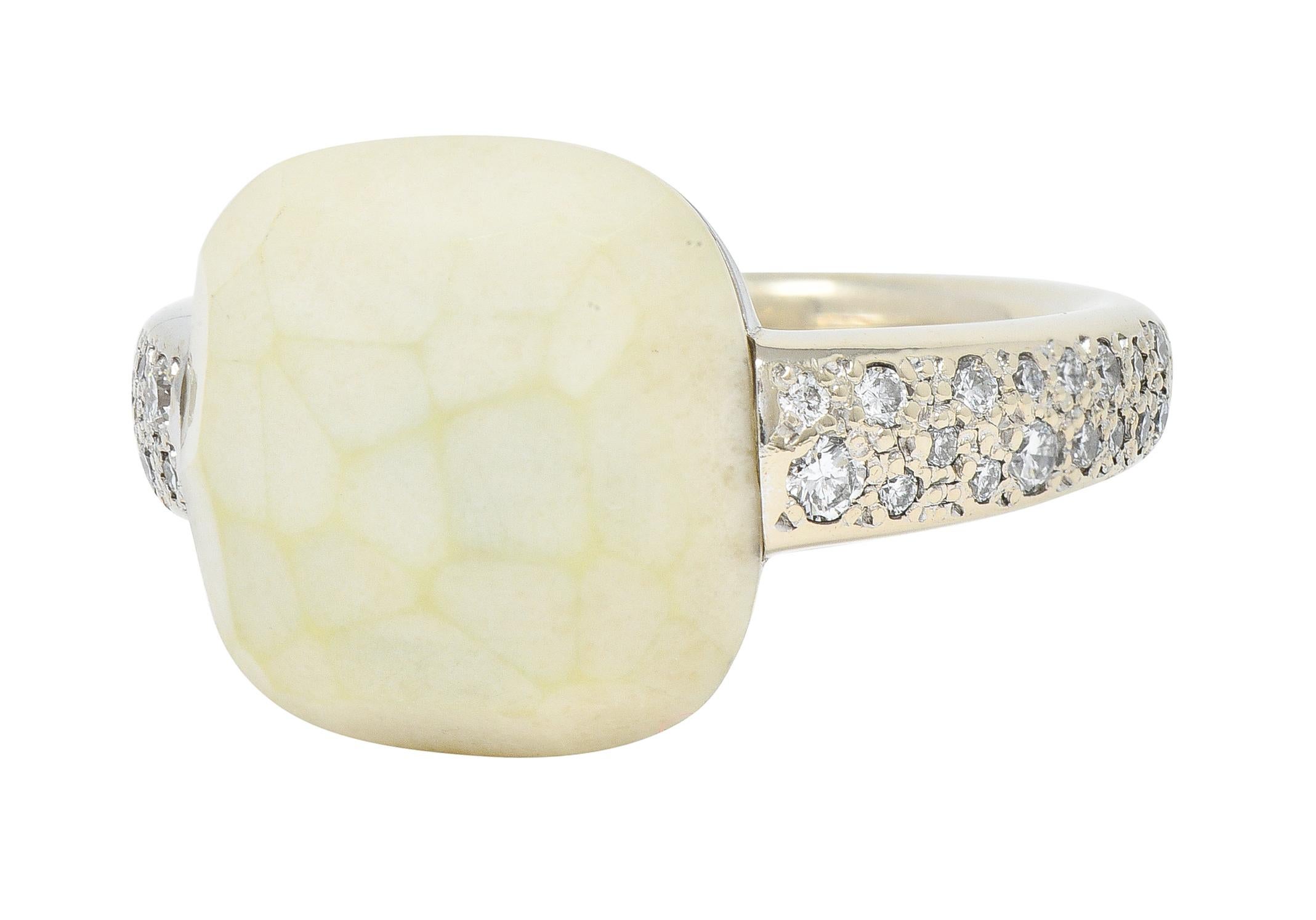 Pomellato White Opal Pave Diamond 18 Karat White Gold Capri Gemstone Ring For Sale 1