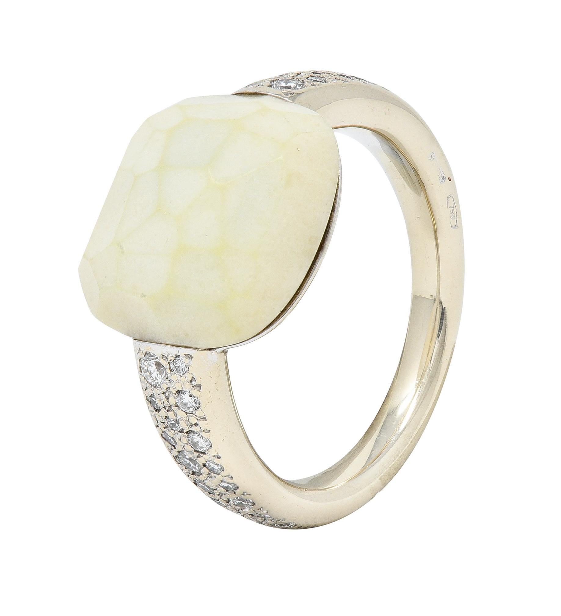 Pomellato White Opal Pave Diamond 18 Karat White Gold Capri Gemstone Ring For Sale 4