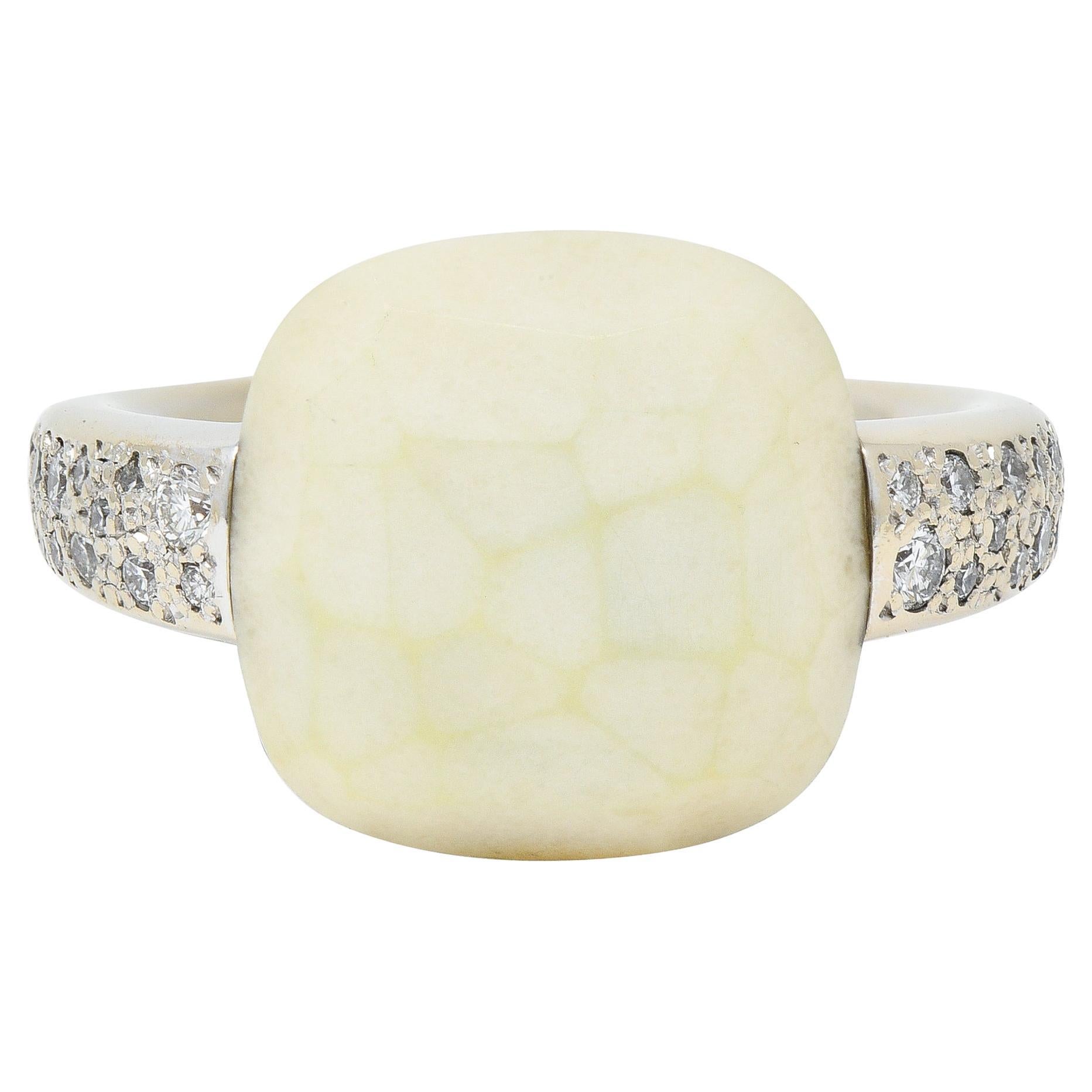 Pomellato White Opal Pave Diamond 18 Karat White Gold Capri Gemstone Ring For Sale