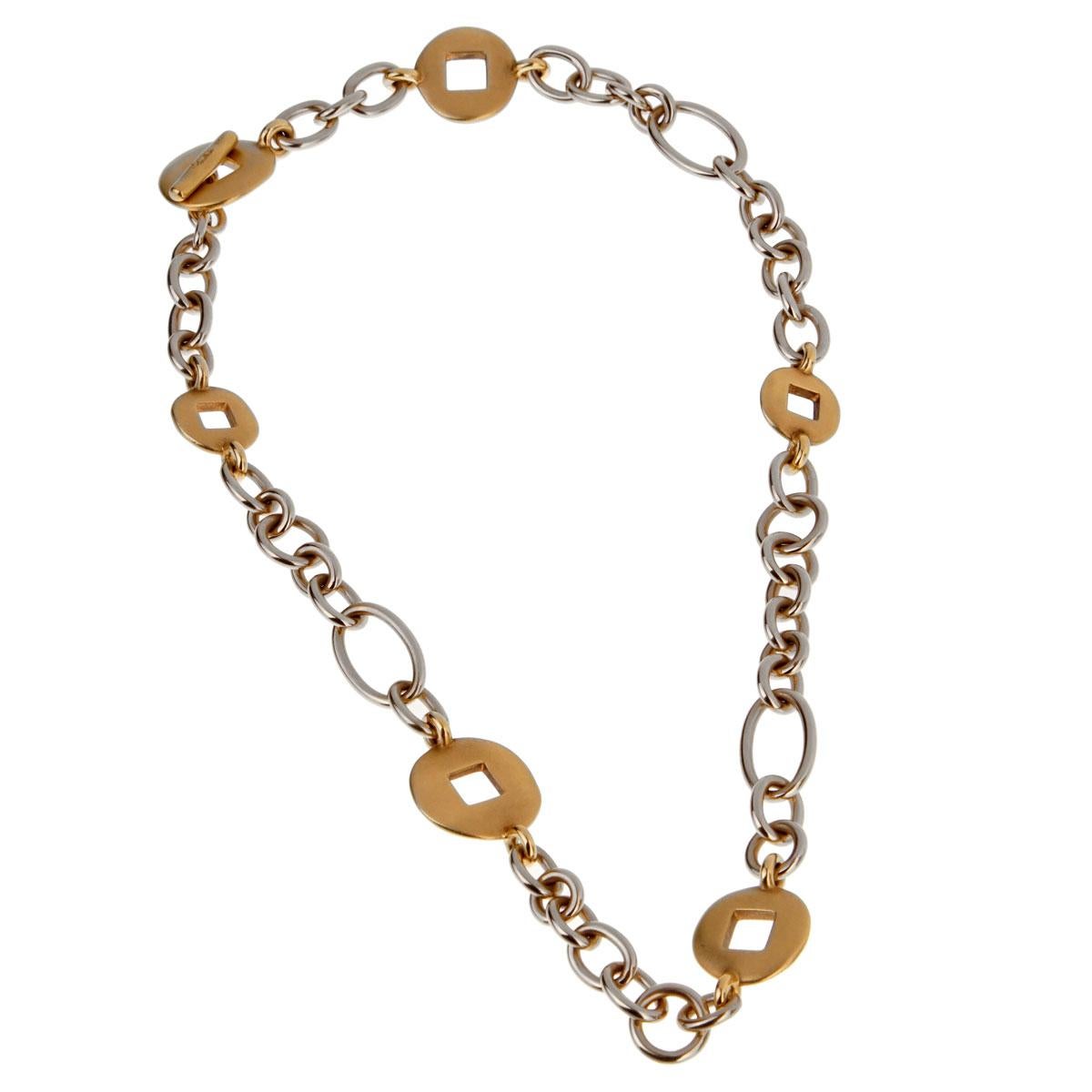 Pomellato White and Yellow Gold Heavy Link Necklace In Good Condition For Sale In Feasterville, PA