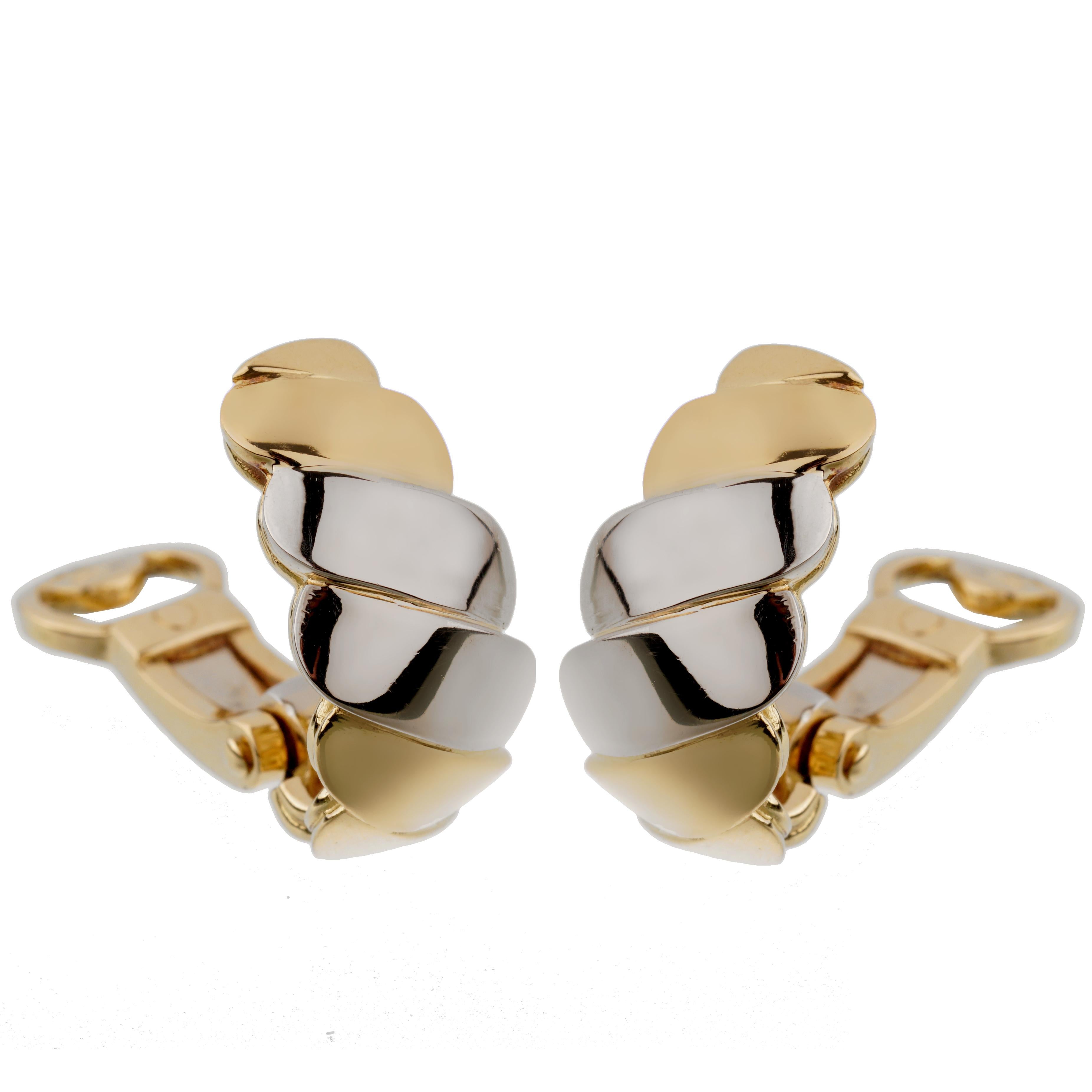 Pomellato White Yellow Wave Gold Clip On Earrings In Excellent Condition For Sale In Feasterville, PA