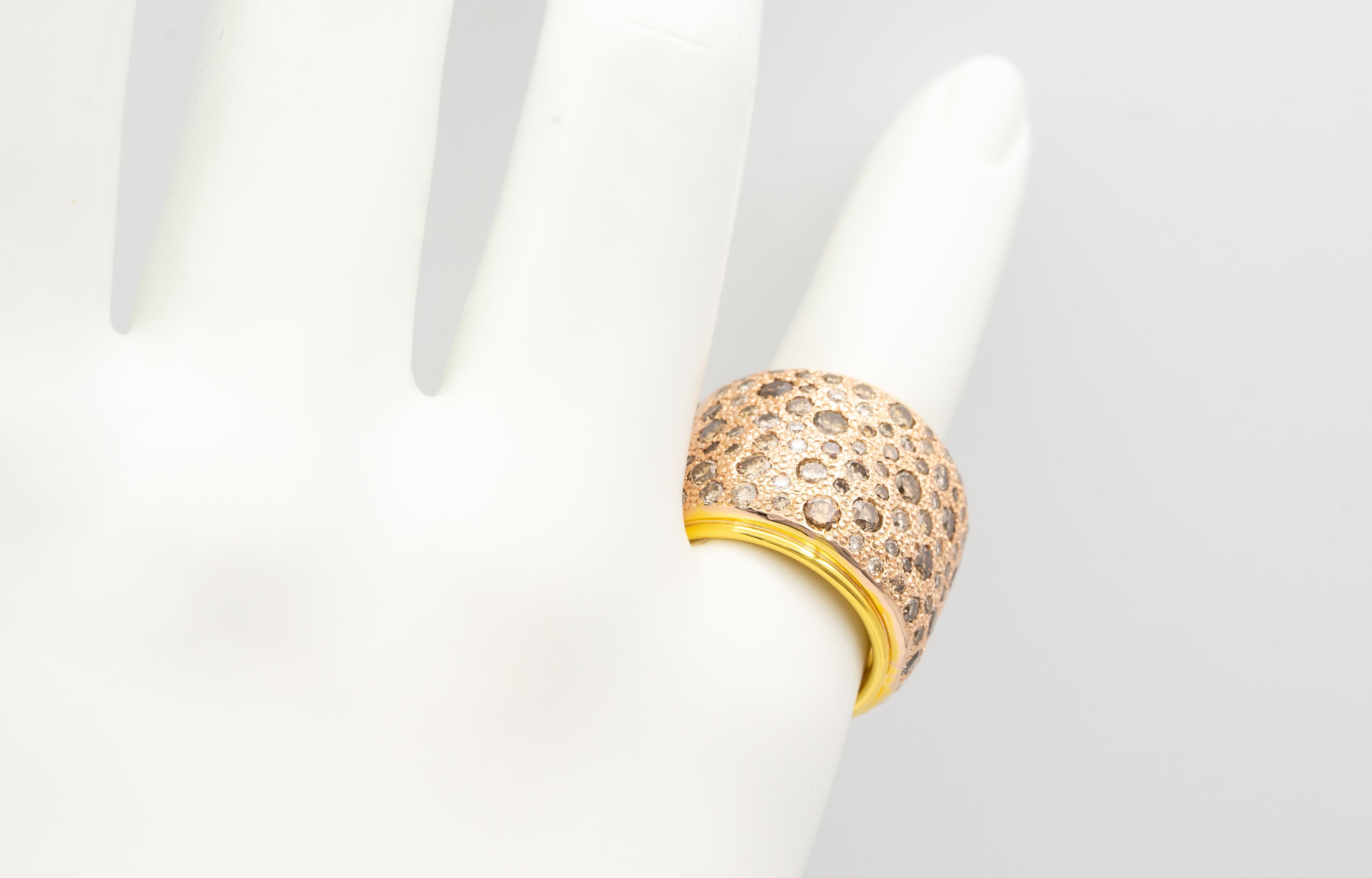 Pomellato 18K Yellow + Rose Gold Wide Band Ring with Champagne Colored Diamonds  In Excellent Condition In New York, NY