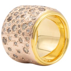 Pomellato 18K Yellow + Rose Gold Wide Band Ring with Champagne Colored Diamonds 
