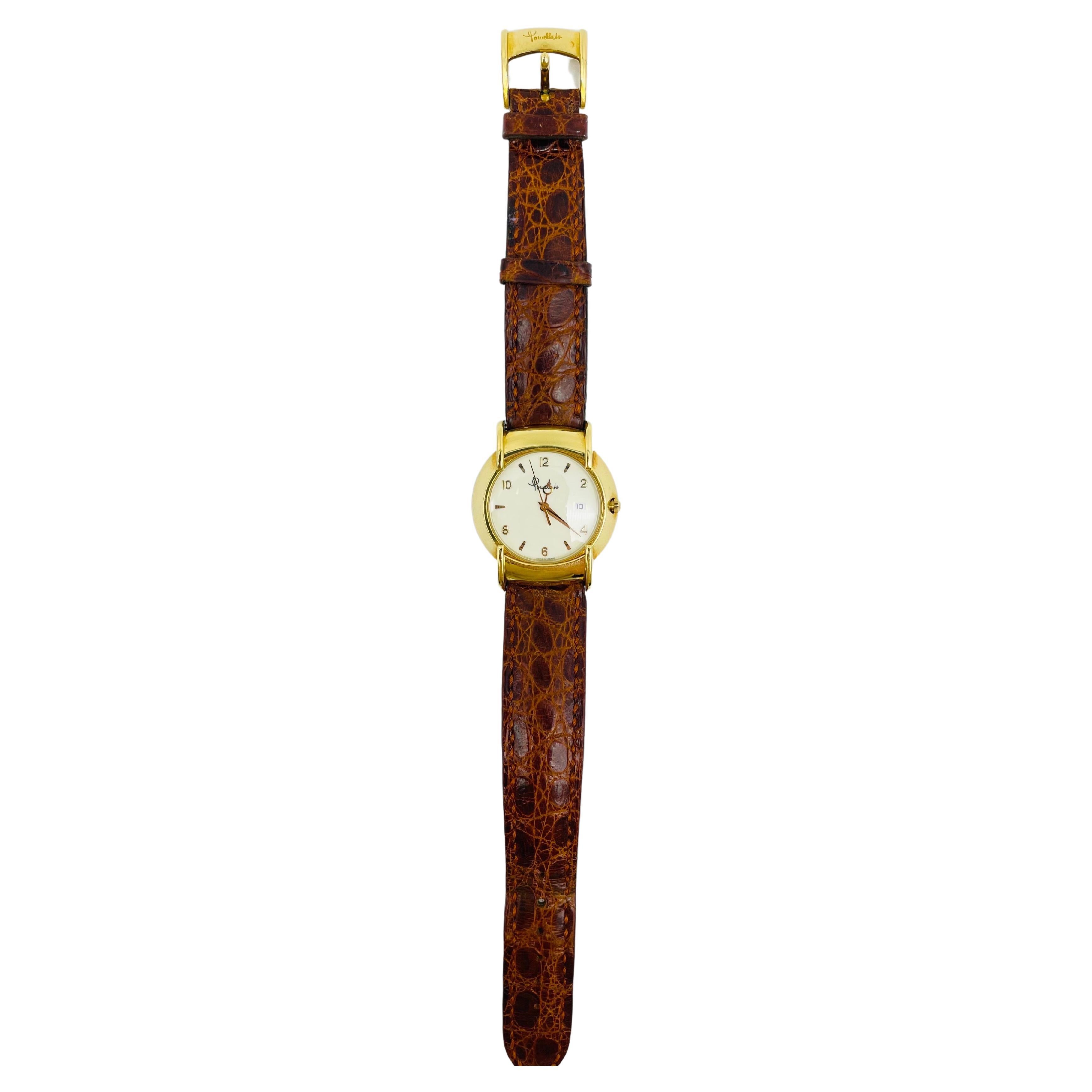 Die exquisite und zeitlose Armbanduhr Pomellato ist ein wahres Meisterwerk an Luxus und Eleganz. Das aus massivem 18-karätigem Gelbgold gefertigte Snapback-Gehäuse besticht durch sein klassisches und zugleich modernes Design und passt mit einem