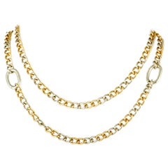 Vintage Pomellato 18K Yellow and 18K White Gold Long Chain Necklace