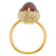 Pomellato Yellow Gold 18k, Diamonds and Garnet Cabochon Chimera Ring