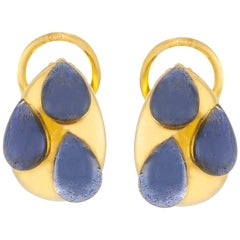 Vintage Pomellato Yellow Gold "Goccia" Earrings with Labradorite Stone