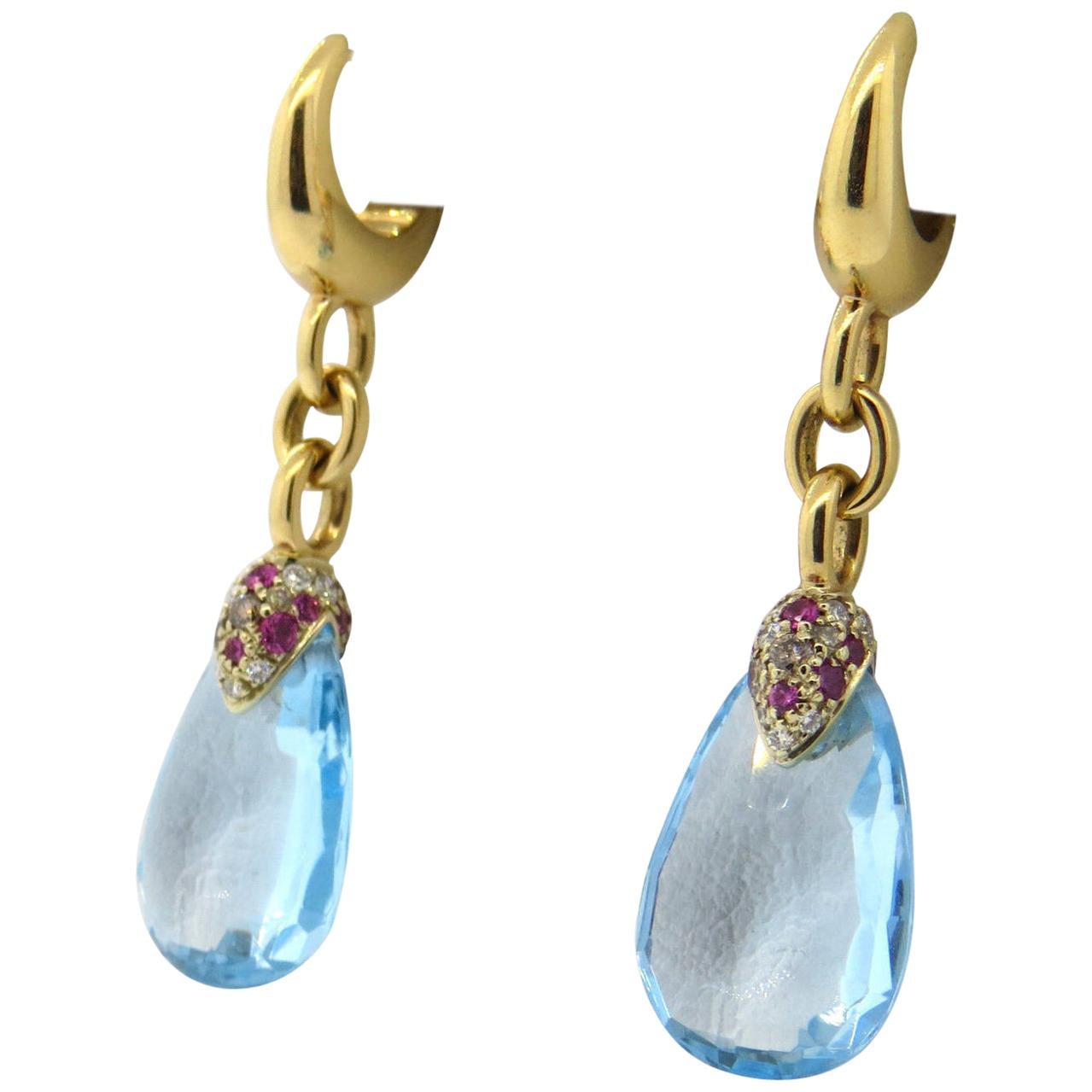 Pomellato Yellow Gold Pin Up 18 Karat Diamond Prasiolite Drop Earrings