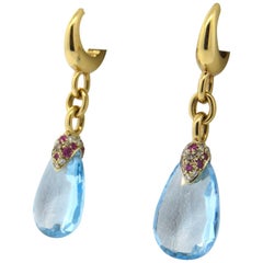 Pomellato Gelbgold Pin Up 18 Karat Diamant Prasiolith-Tropfen-Ohrringe